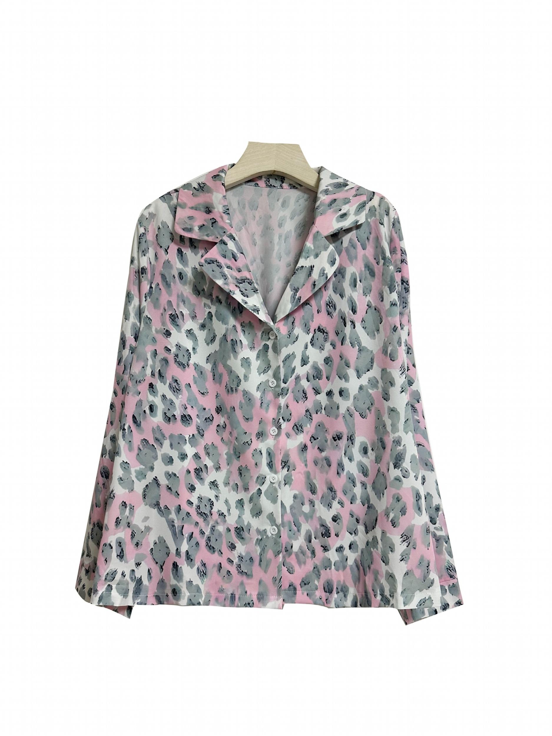 Tie Dye & Leopard Print Pajamas Set Long Sleeve Shirt & Pants