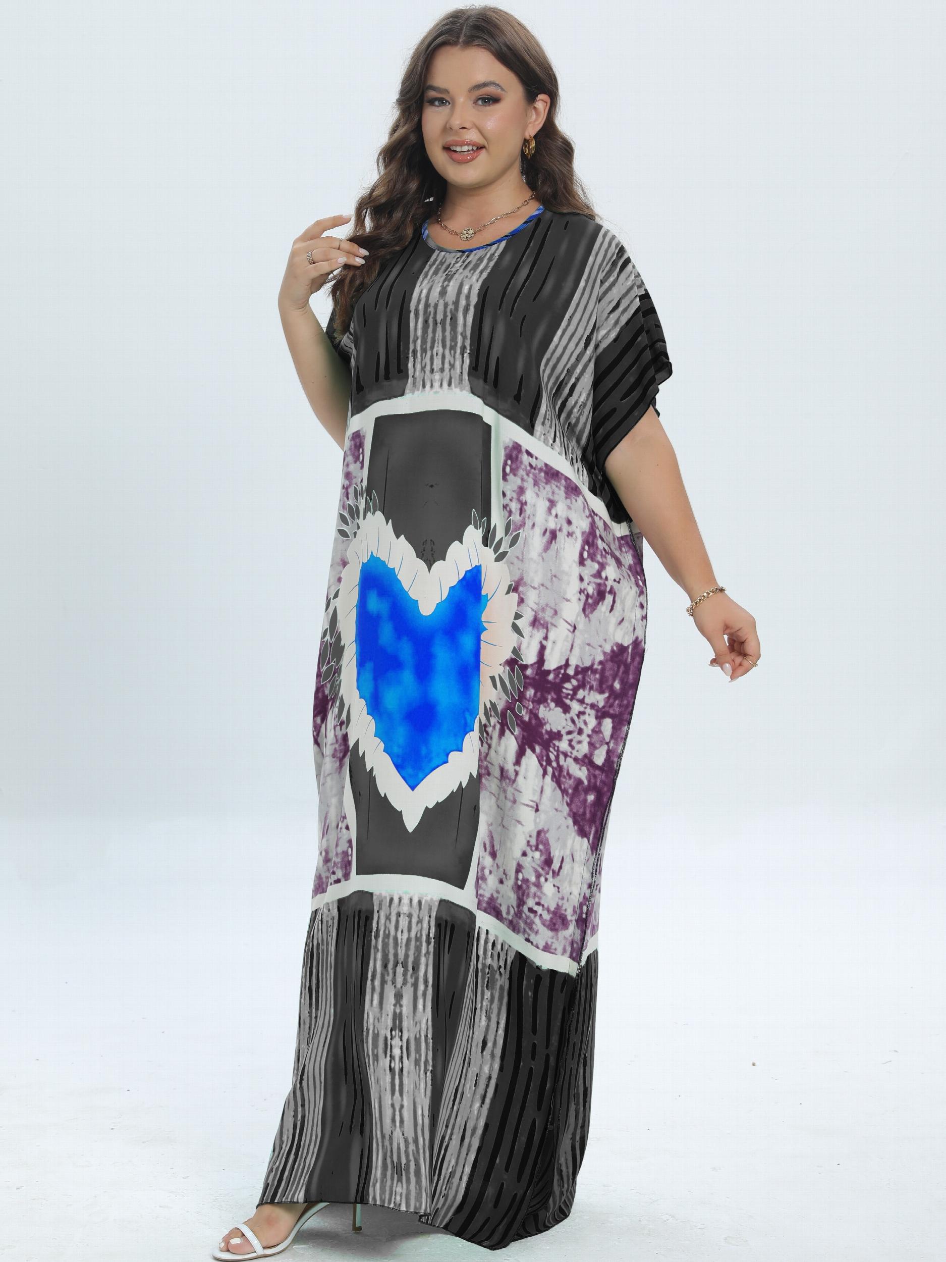 Heart Print Tie Dye Kaftan Dress