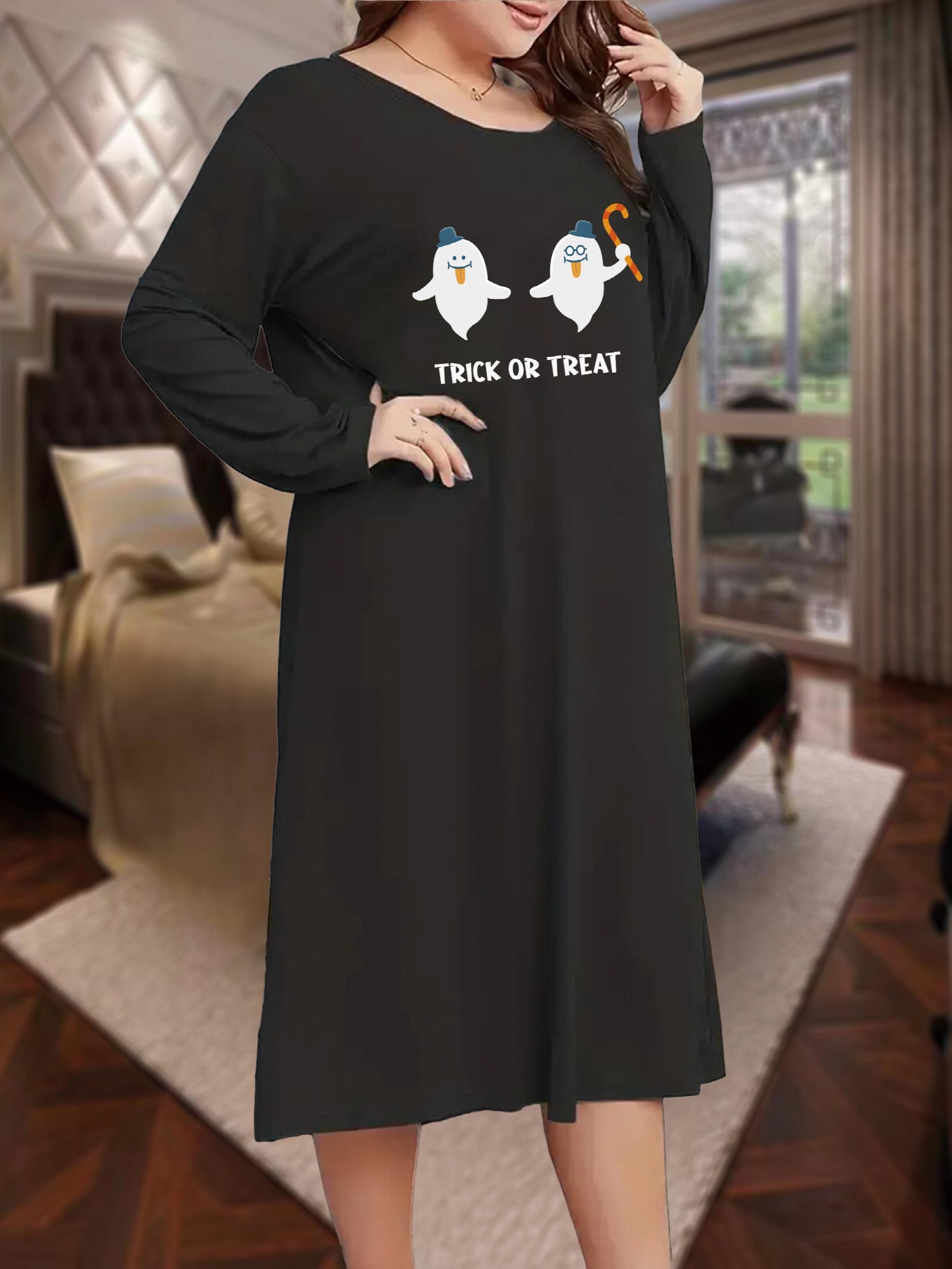 Halloween Ghost Print Nightdress Long Sleeve