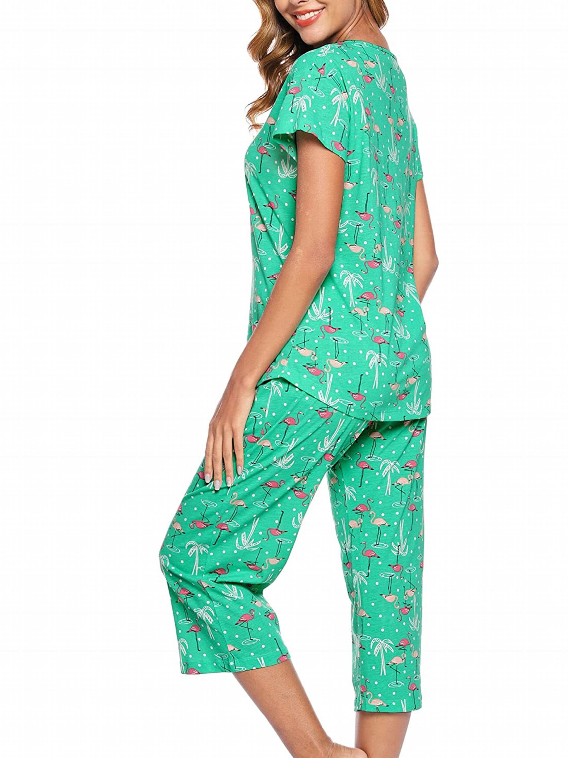 Star Print Pajama Set Short Sleeve Round Neck Top & Elastic Waistband