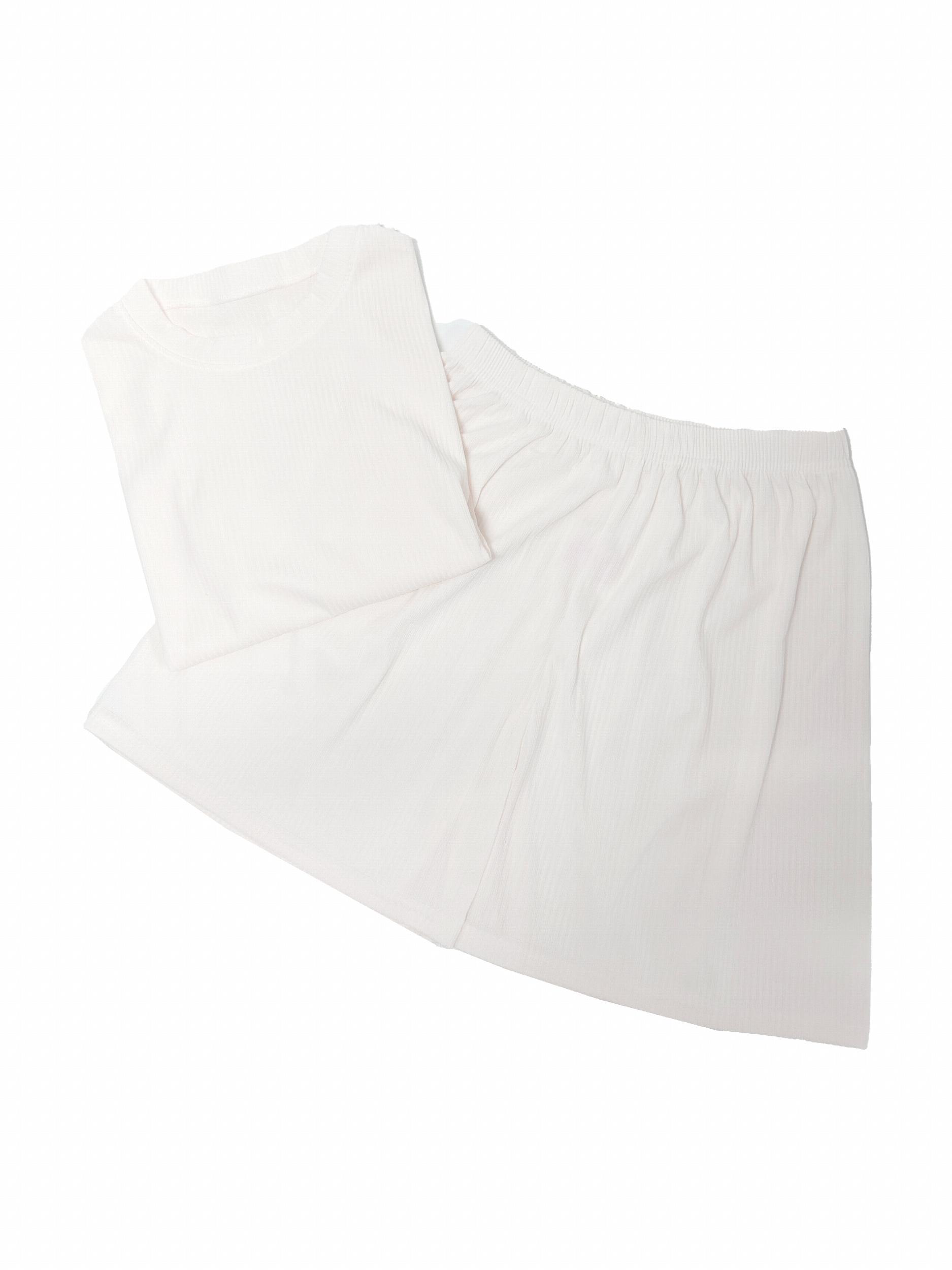 Solid Lounge Set Short Sleeve Crew Neck Top & Elastic Waistband Shorts