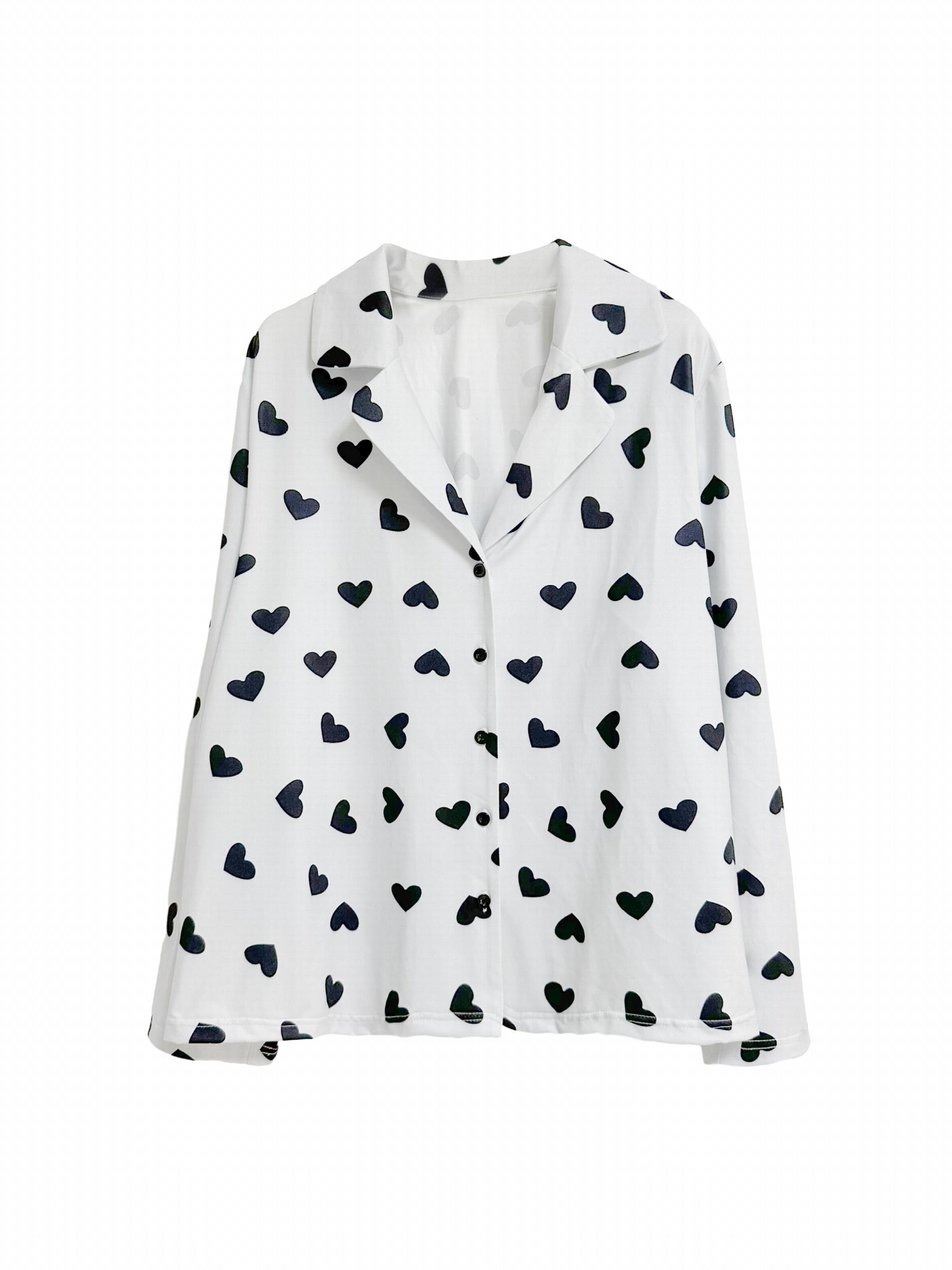 Heart Print Long Sleeve Lounge Two Piece Set