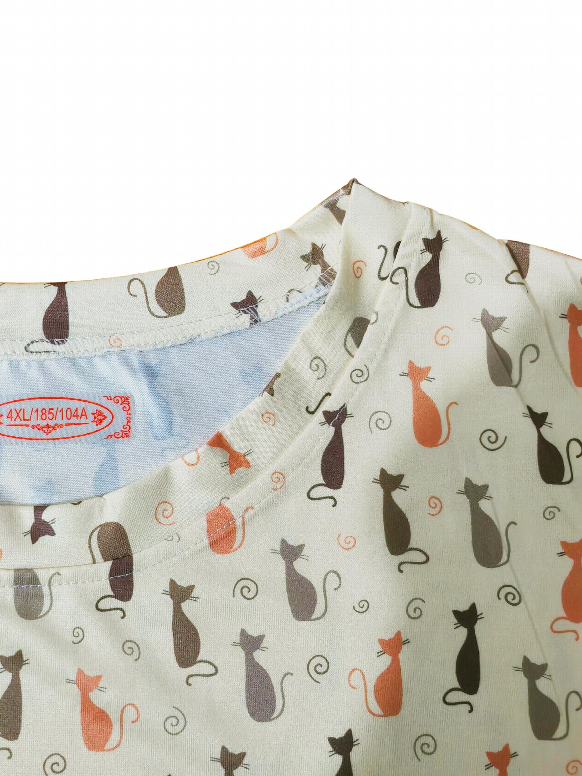 Cartoon Cat Print Tee & Shorts Pajama Set