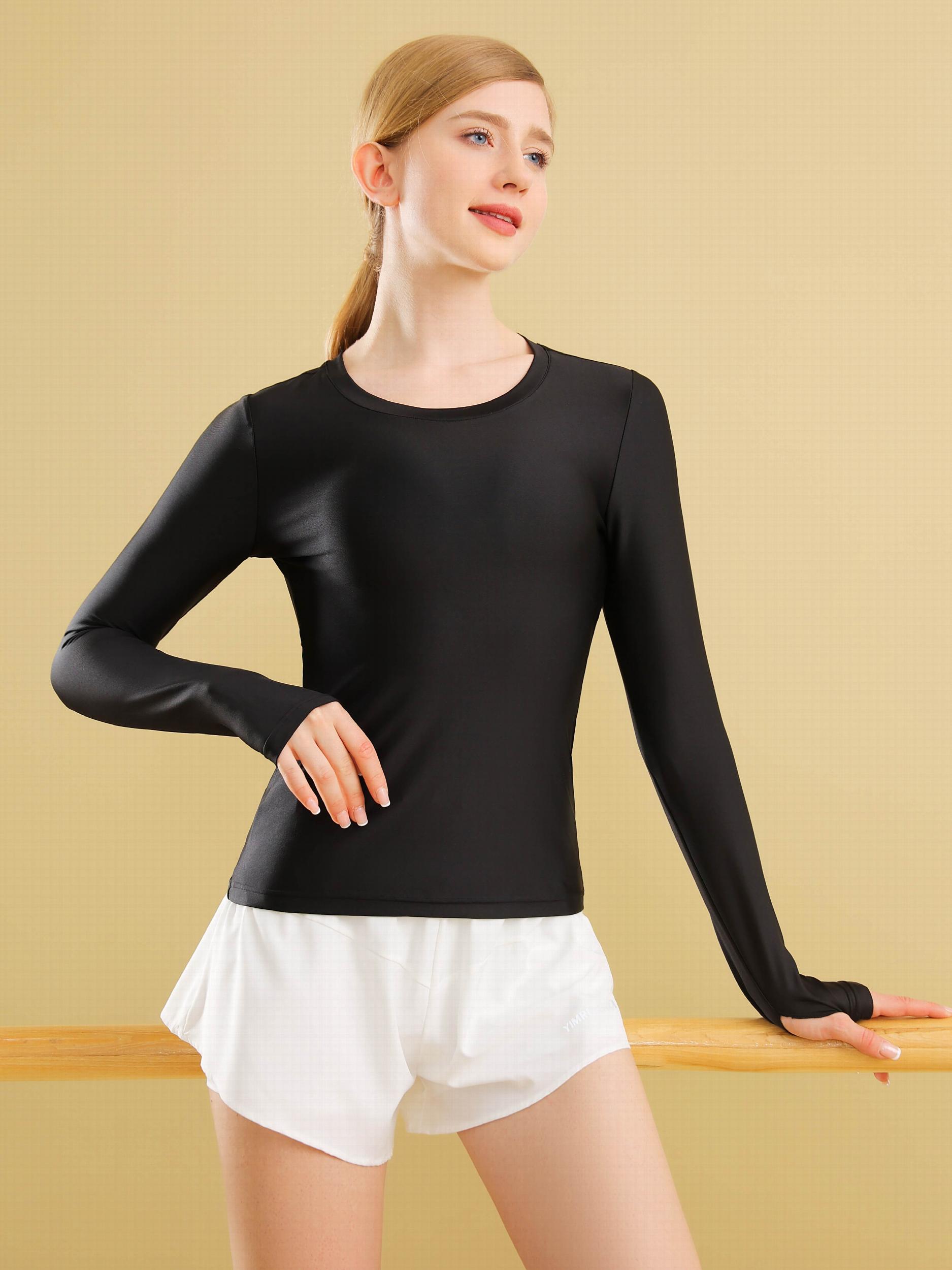 Women's Solid Long Sleeve Workout T Shirt with Thumb Holes