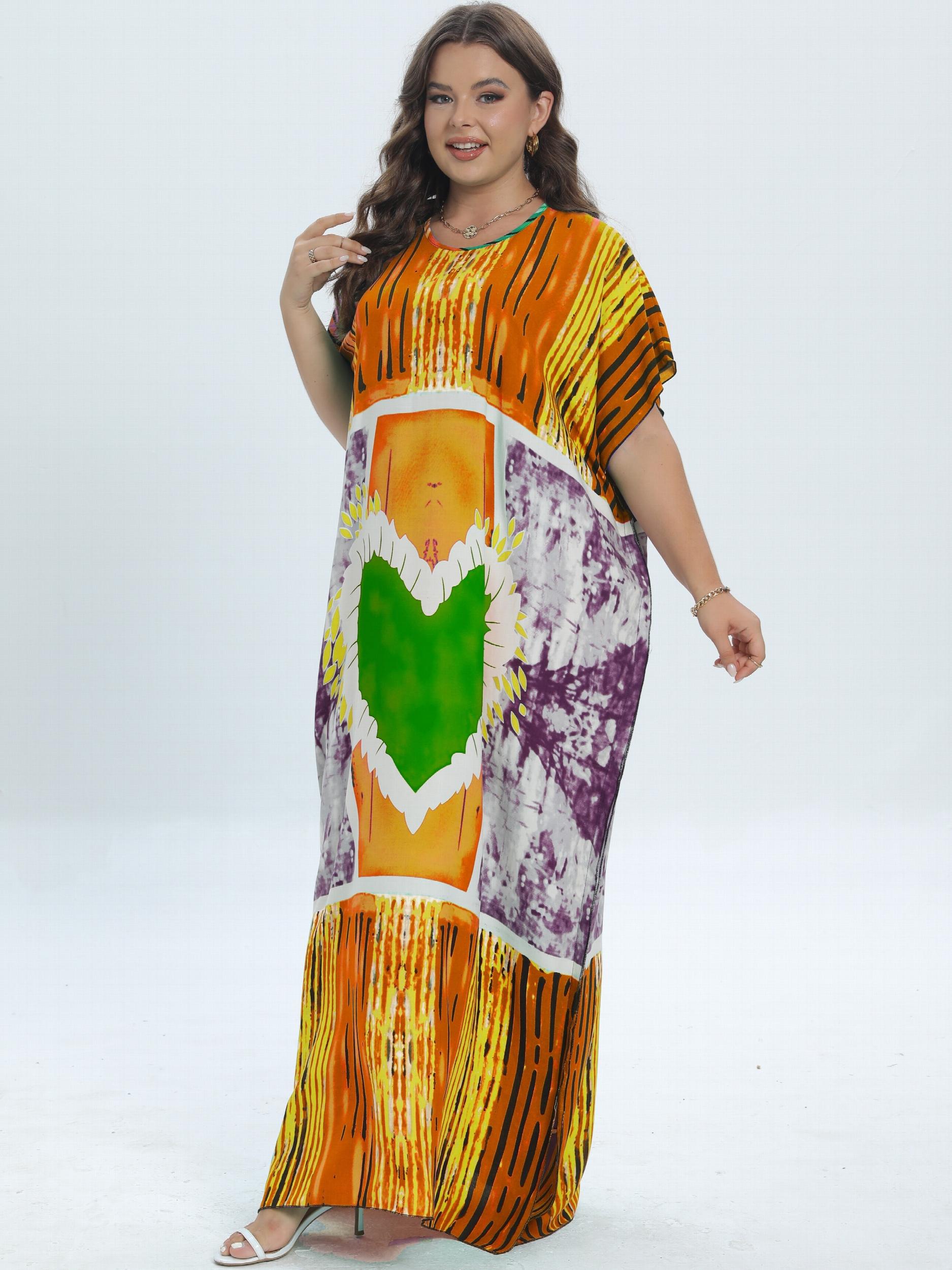 Heart Print Tie Dye Kaftan Dress