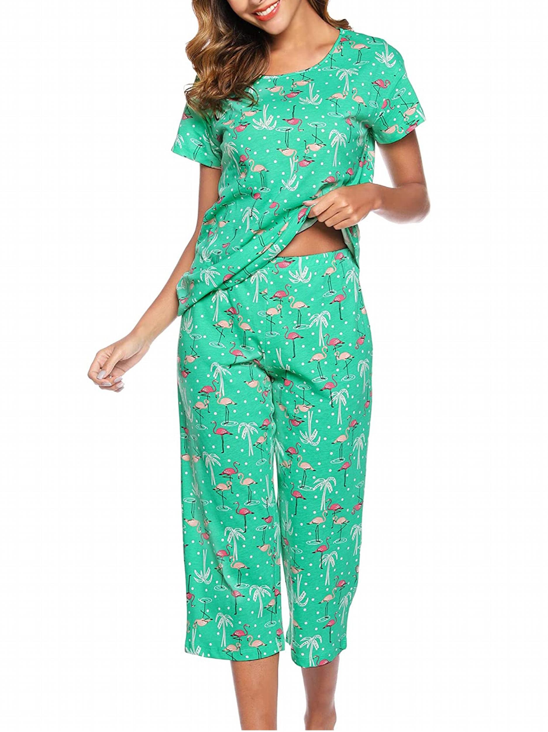 Star Print Pajama Set Short Sleeve Round Neck Top & Elastic Waistband
