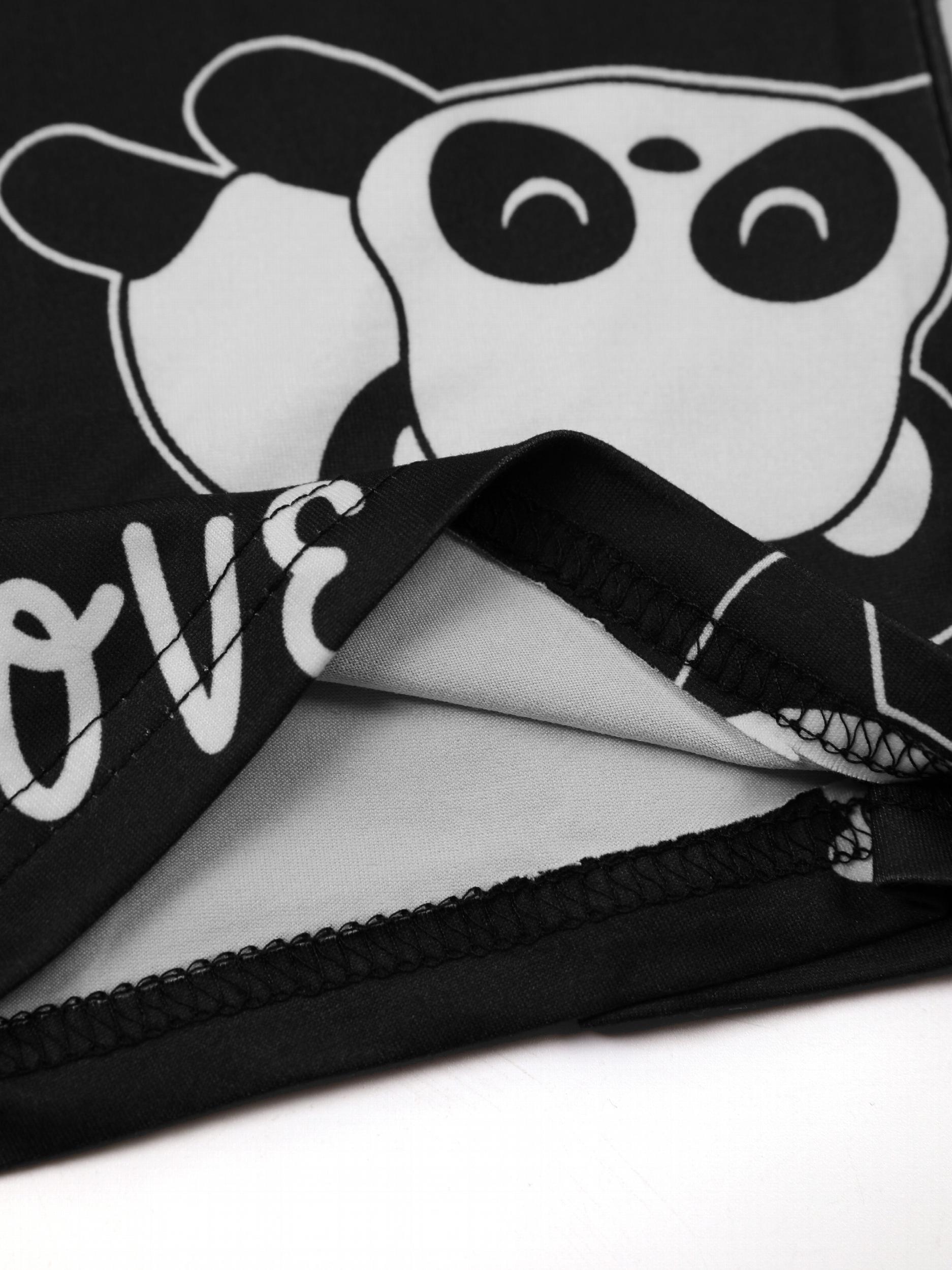 Panda Print Loungewear Set with Tee, Shorts & Pants