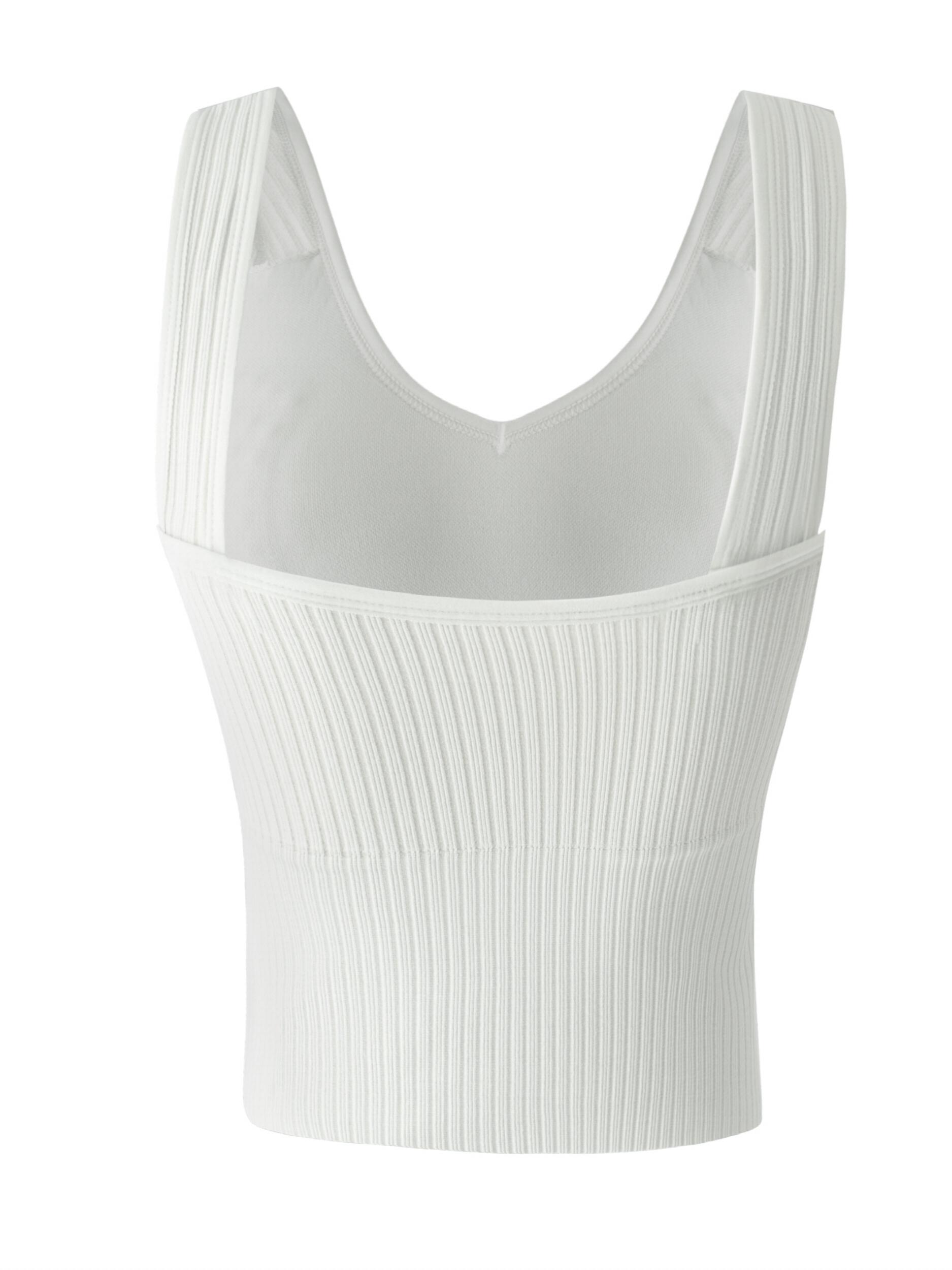 3pcs Ribbed Tank Tops V Neck Padded Women's Lingerie