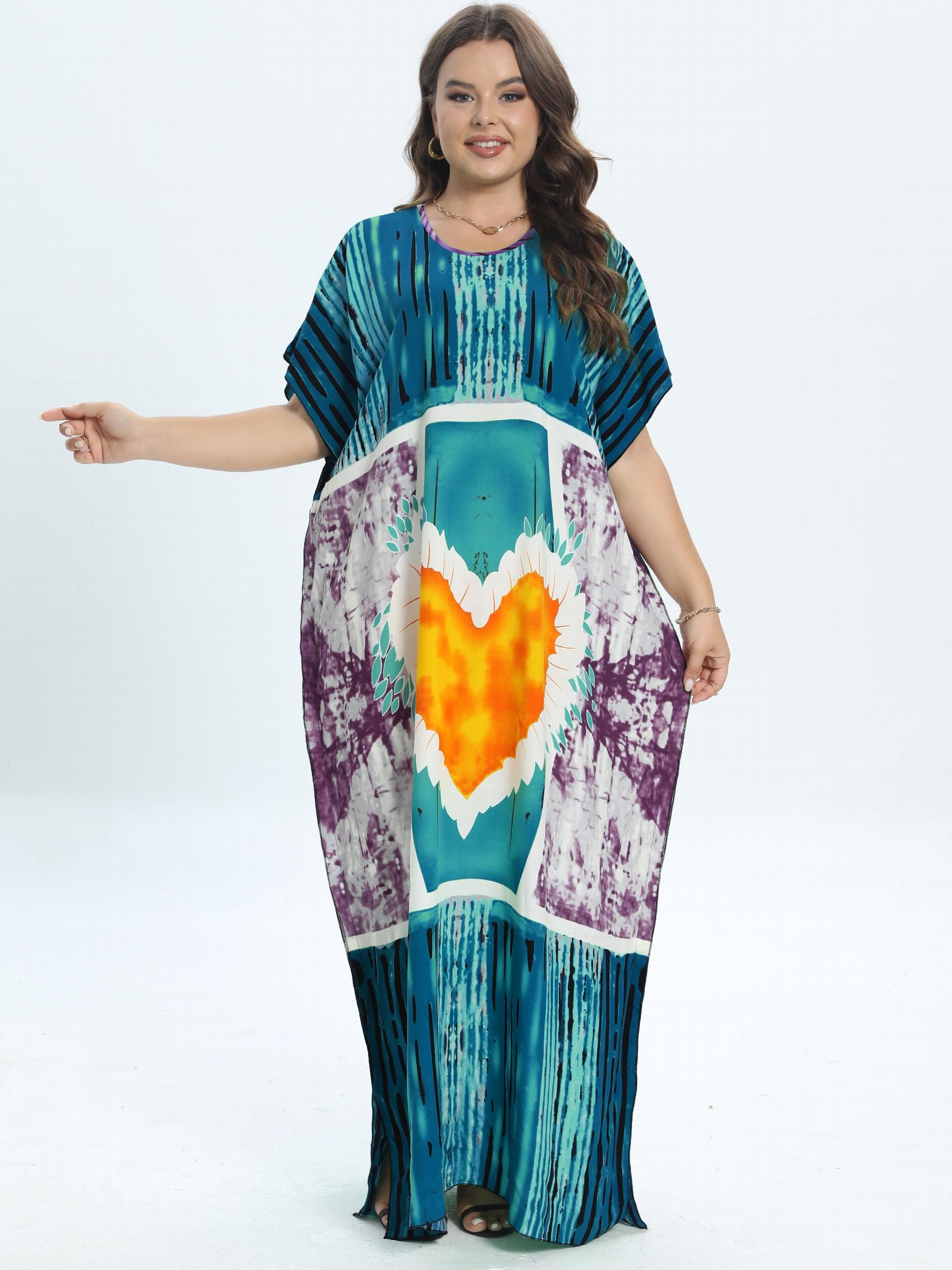 Heart Print Tie Dye Kaftan Dress