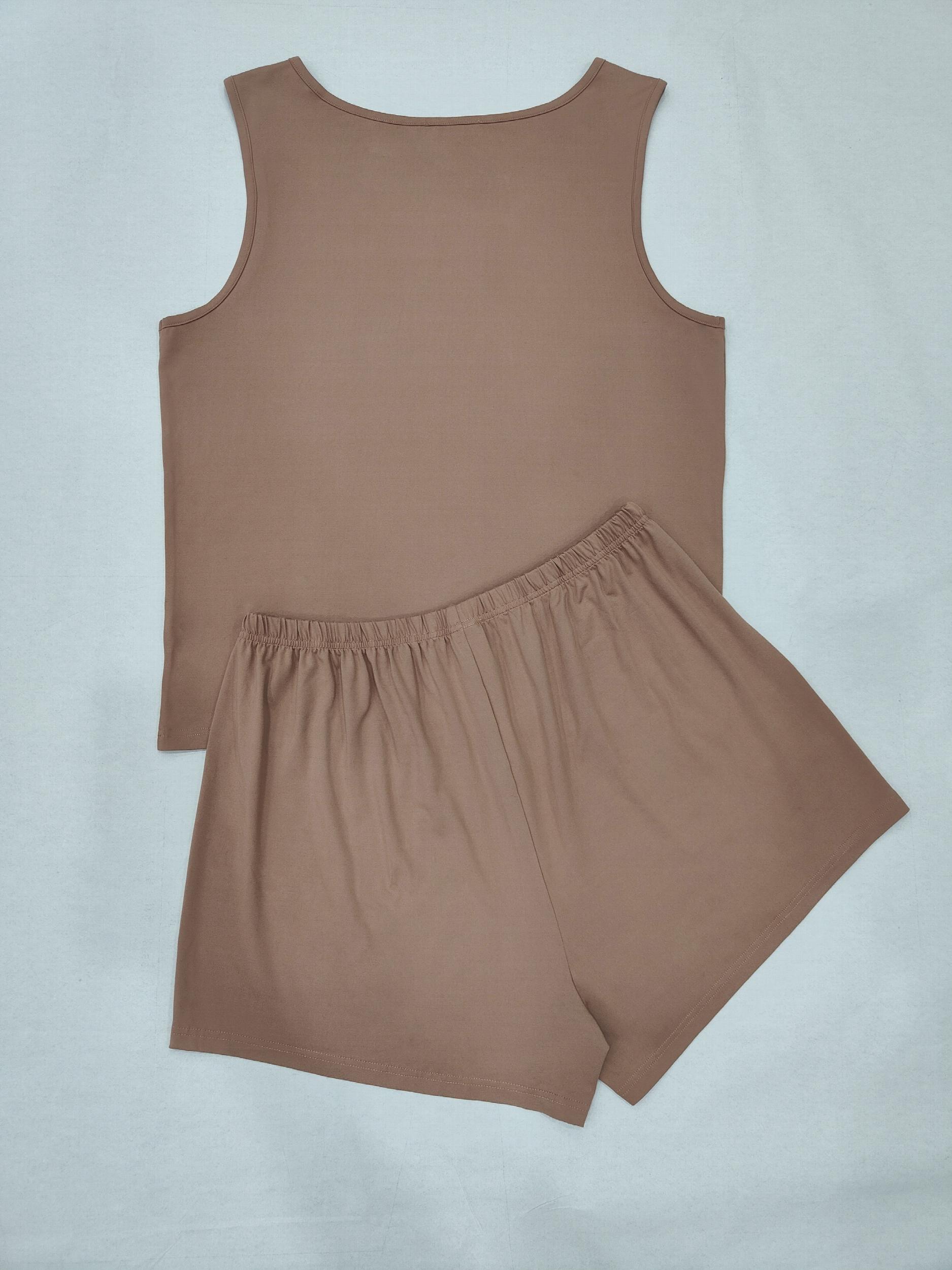 Loungewear Set Solid Round Neck Tank Top & Shorts Pajama Two Piece Set