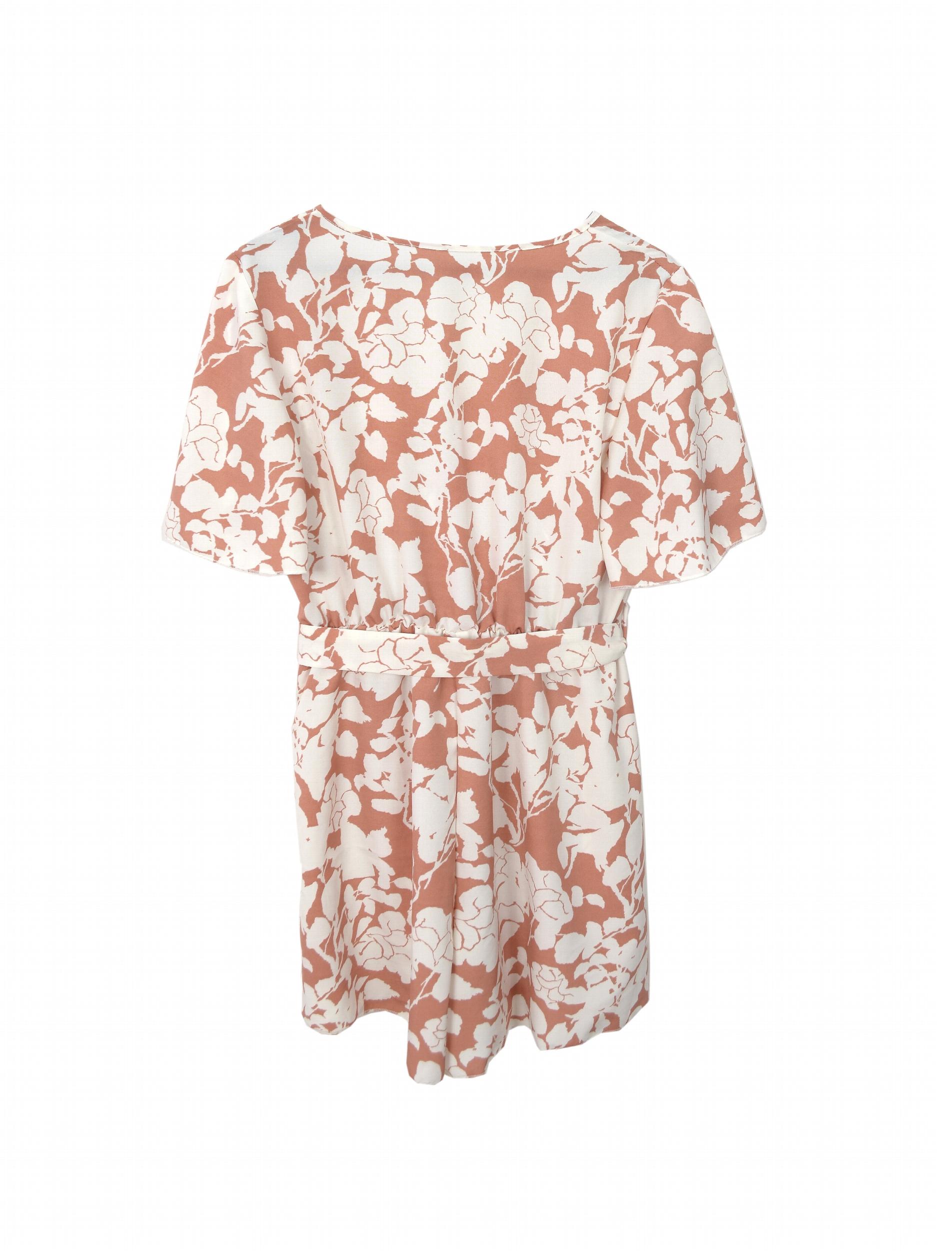 Boho Floral Print Belted Jumpsuit Flutter Sleeve Deep V Neck Casual Jumpsuit