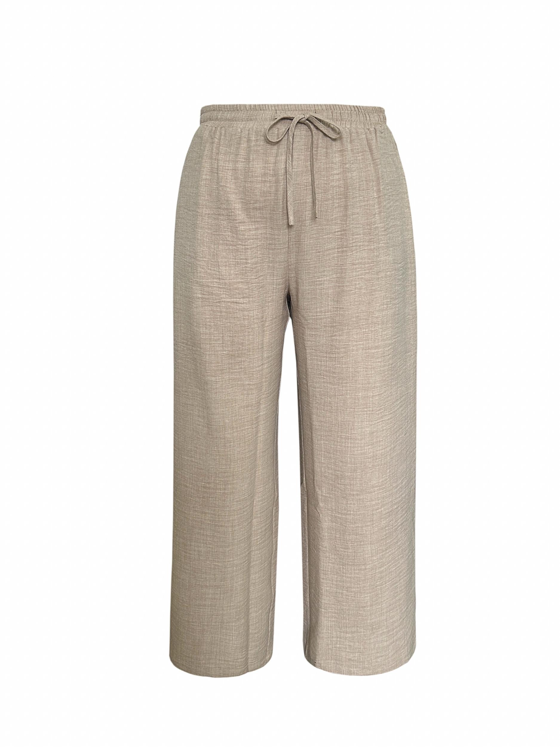 Women's Plus Size Casual Pants Drawstring Elastic Straight Leg Trousers