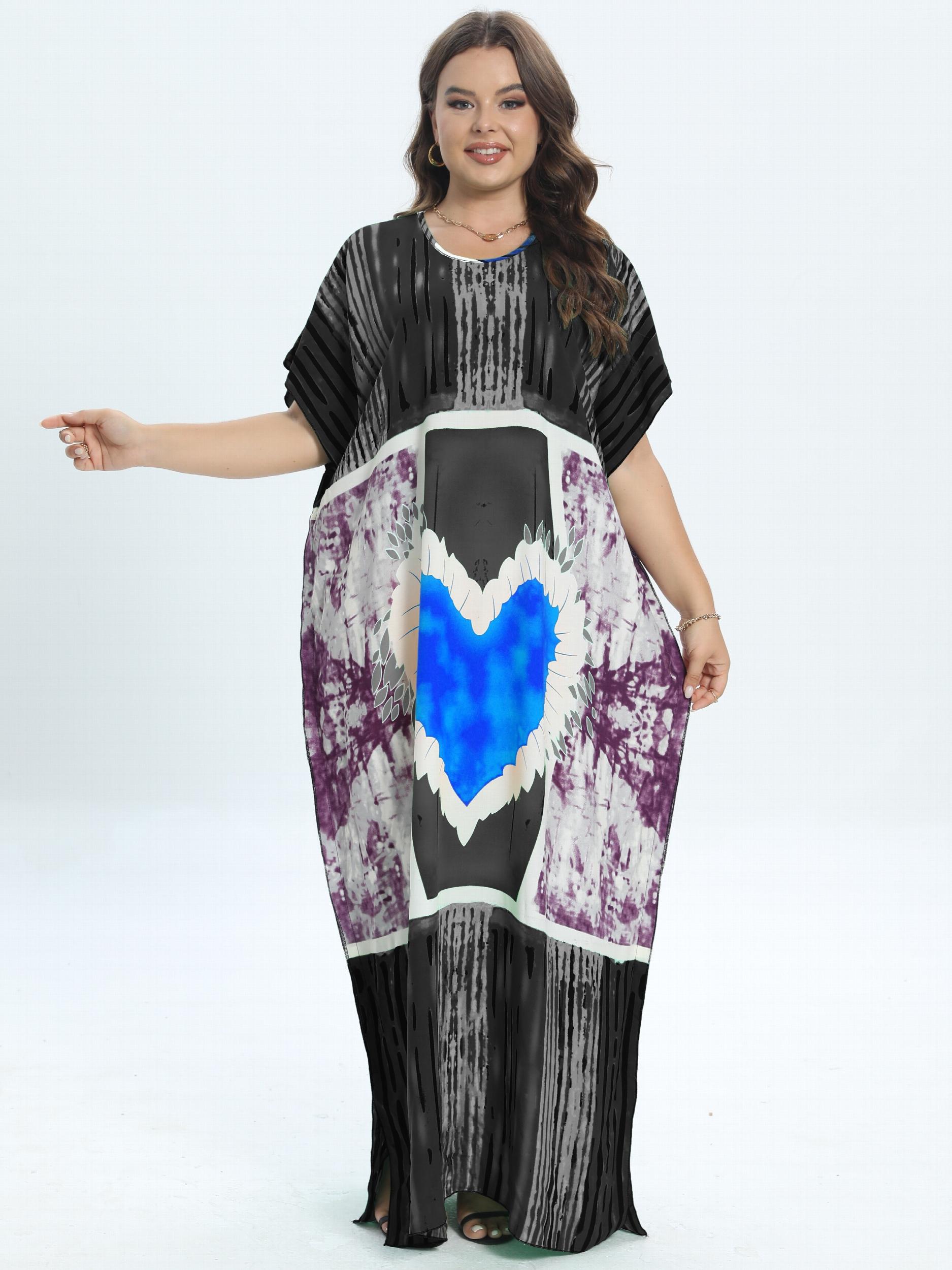 Heart Print Tie Dye Kaftan Dress