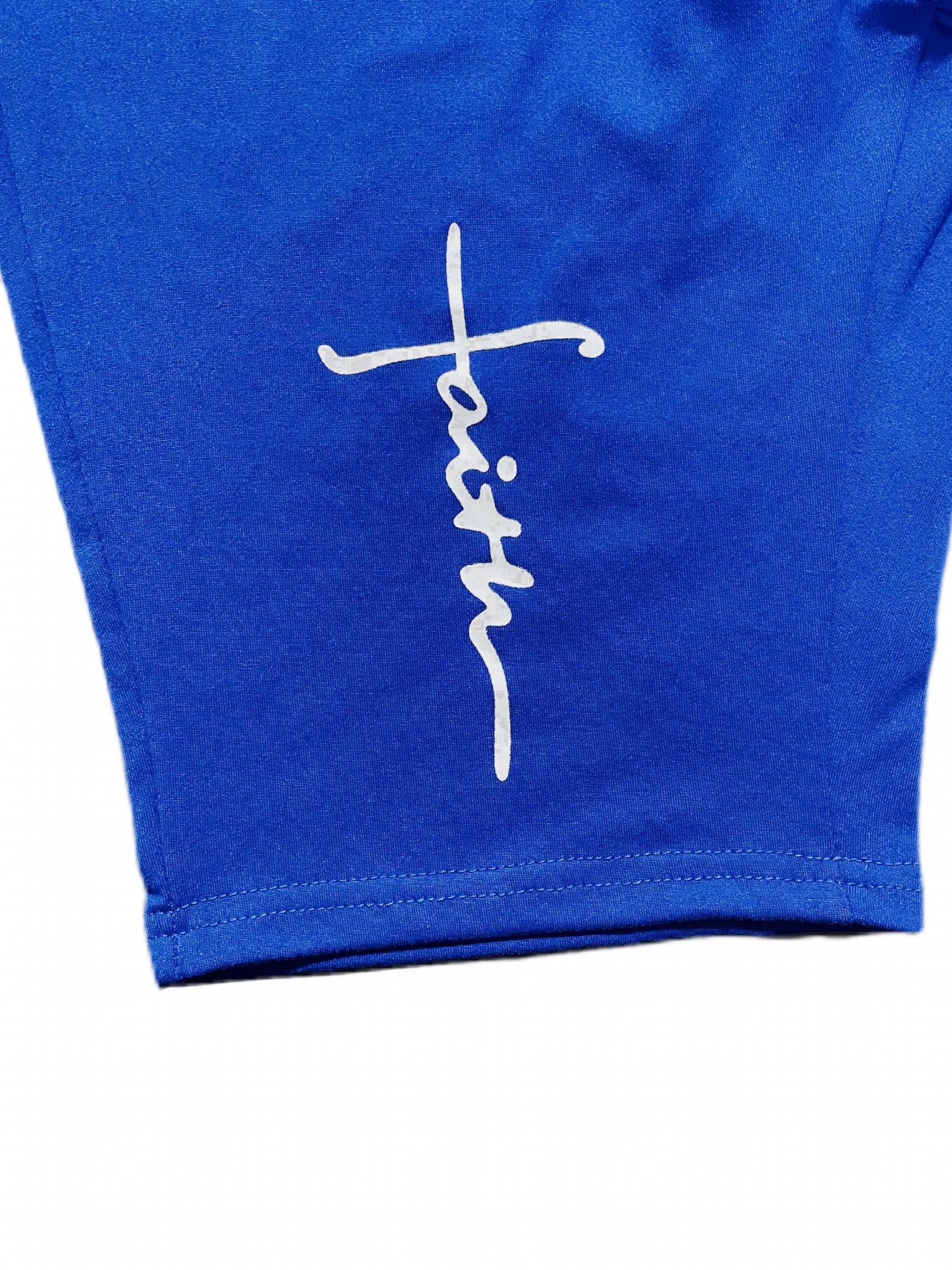 Faith Letter Print Two Piece Set Crew Neck Tee & Slim Shorts