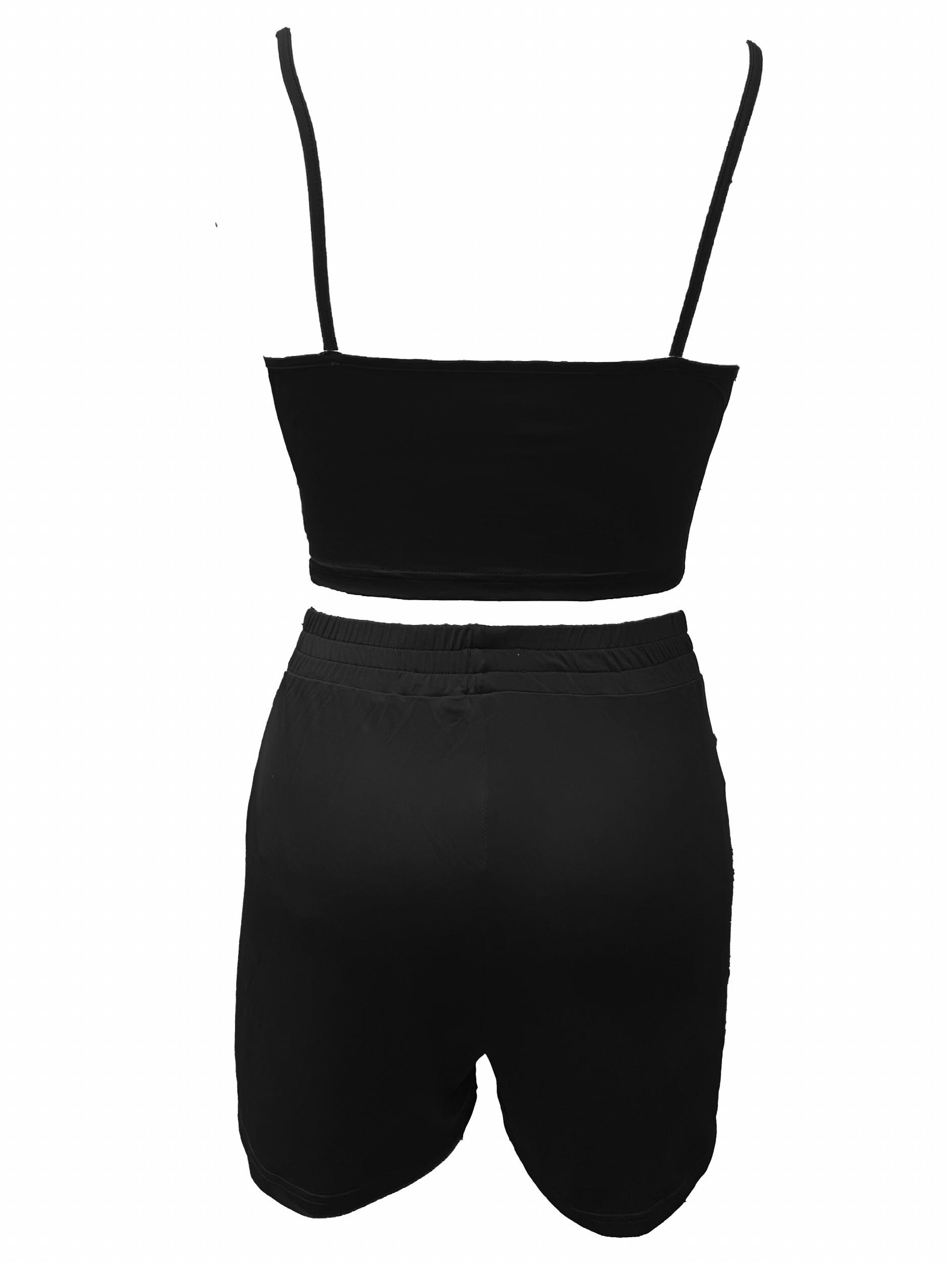 Summer Backless Crop Top & High Waist Drawstring Shorts Set