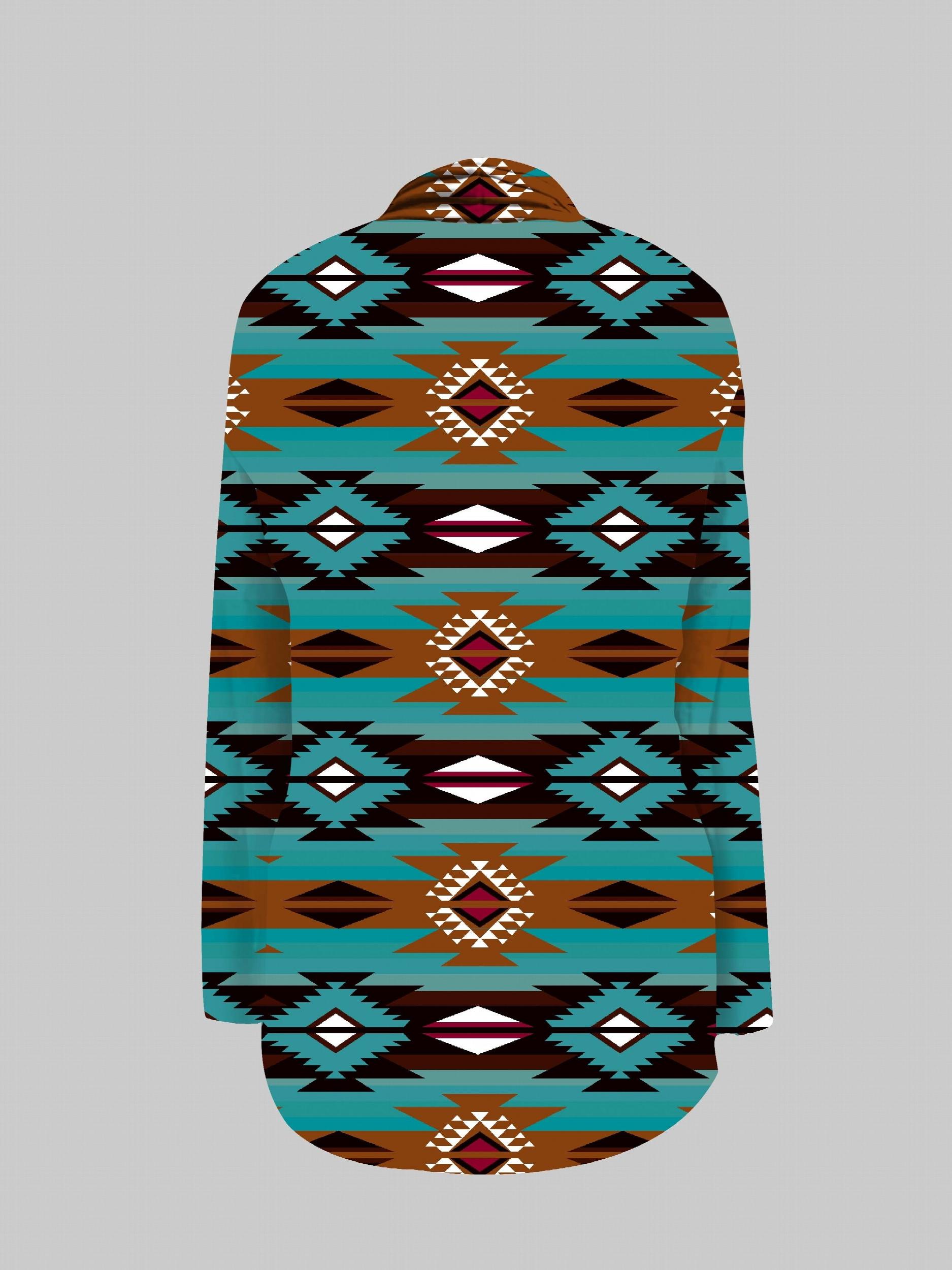 Western Ethnic Print Open Front Long Sleeve Cardigan