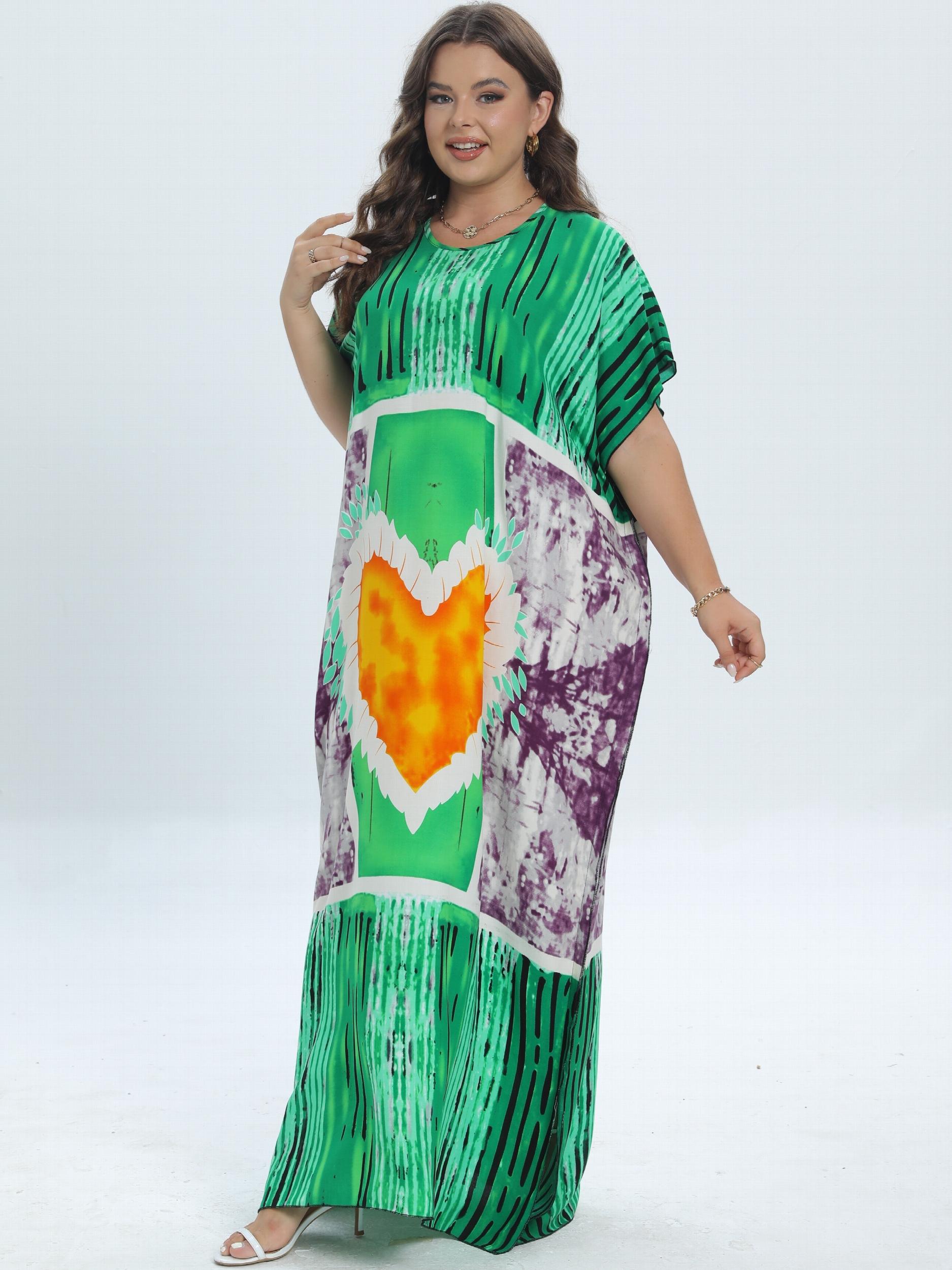 Heart Print Tie Dye Kaftan Dress