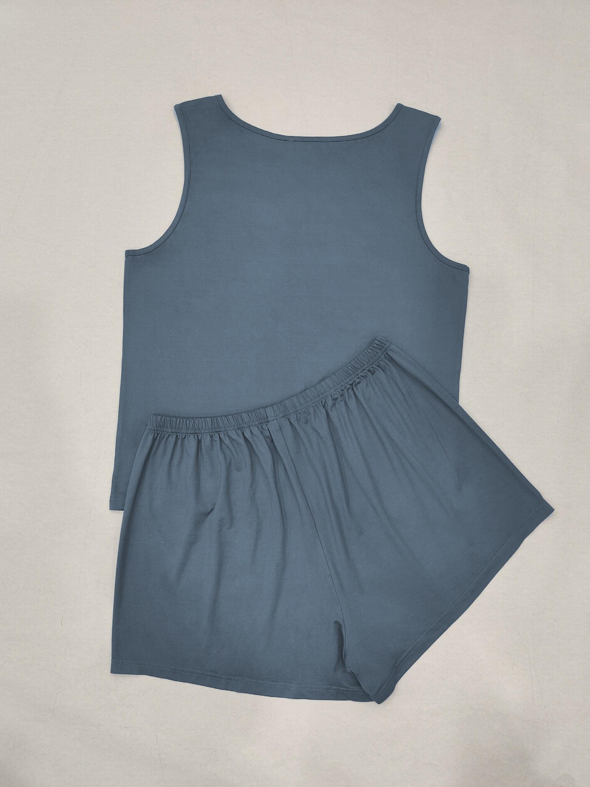 Loungewear Set Solid Round Neck Tank Top & Shorts Pajama Two Piece Set