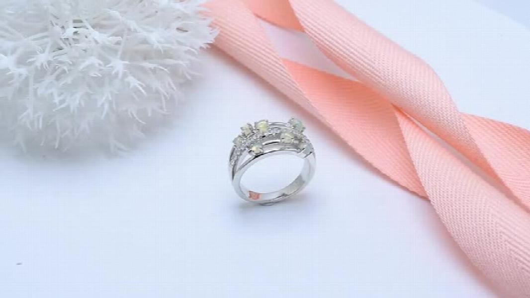 925 Silver Moonstone Layer Ring with Zirconia