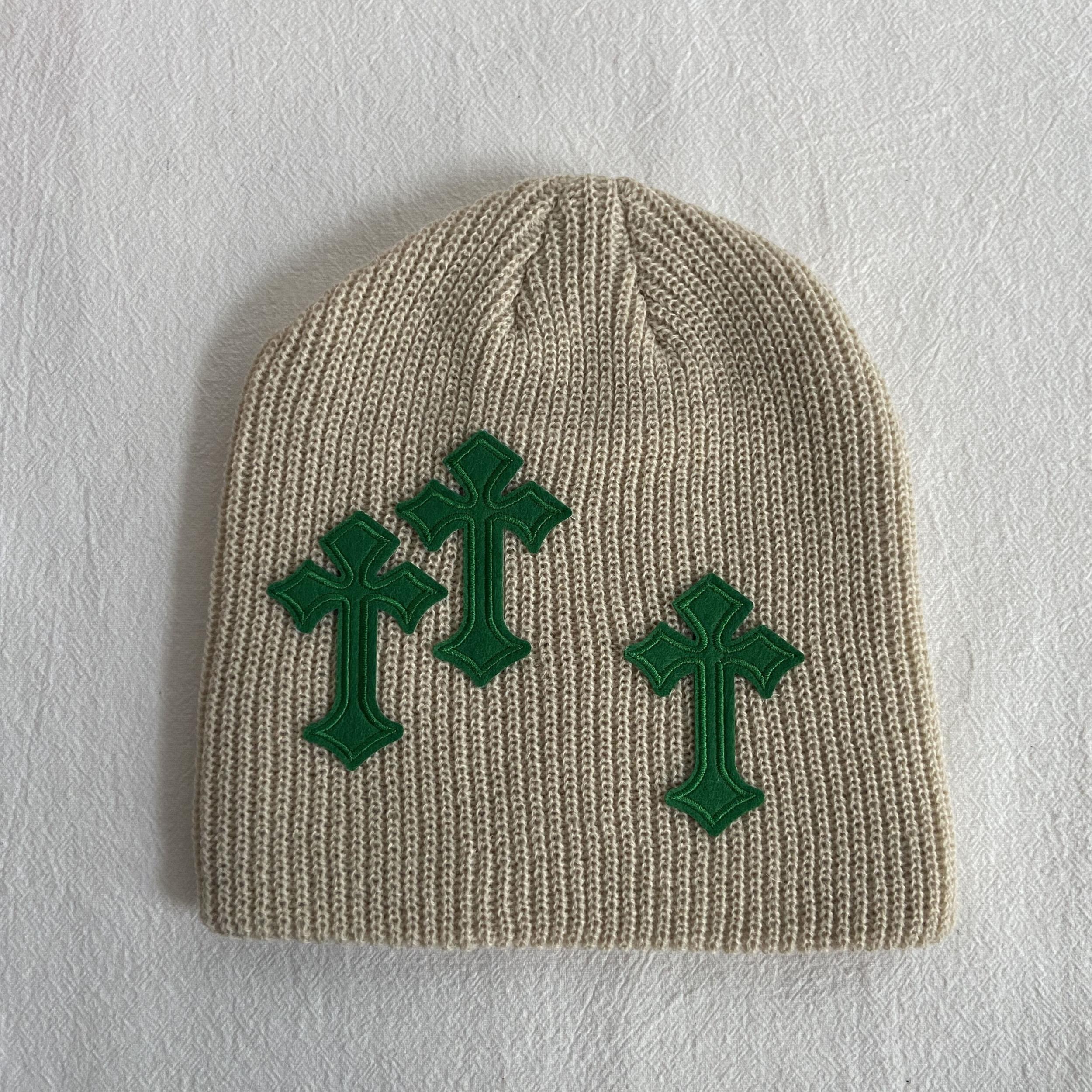 Gothic Cross Patch Knitted Beanie Solid Skull Hat Hip Hop Warm Knit Hat