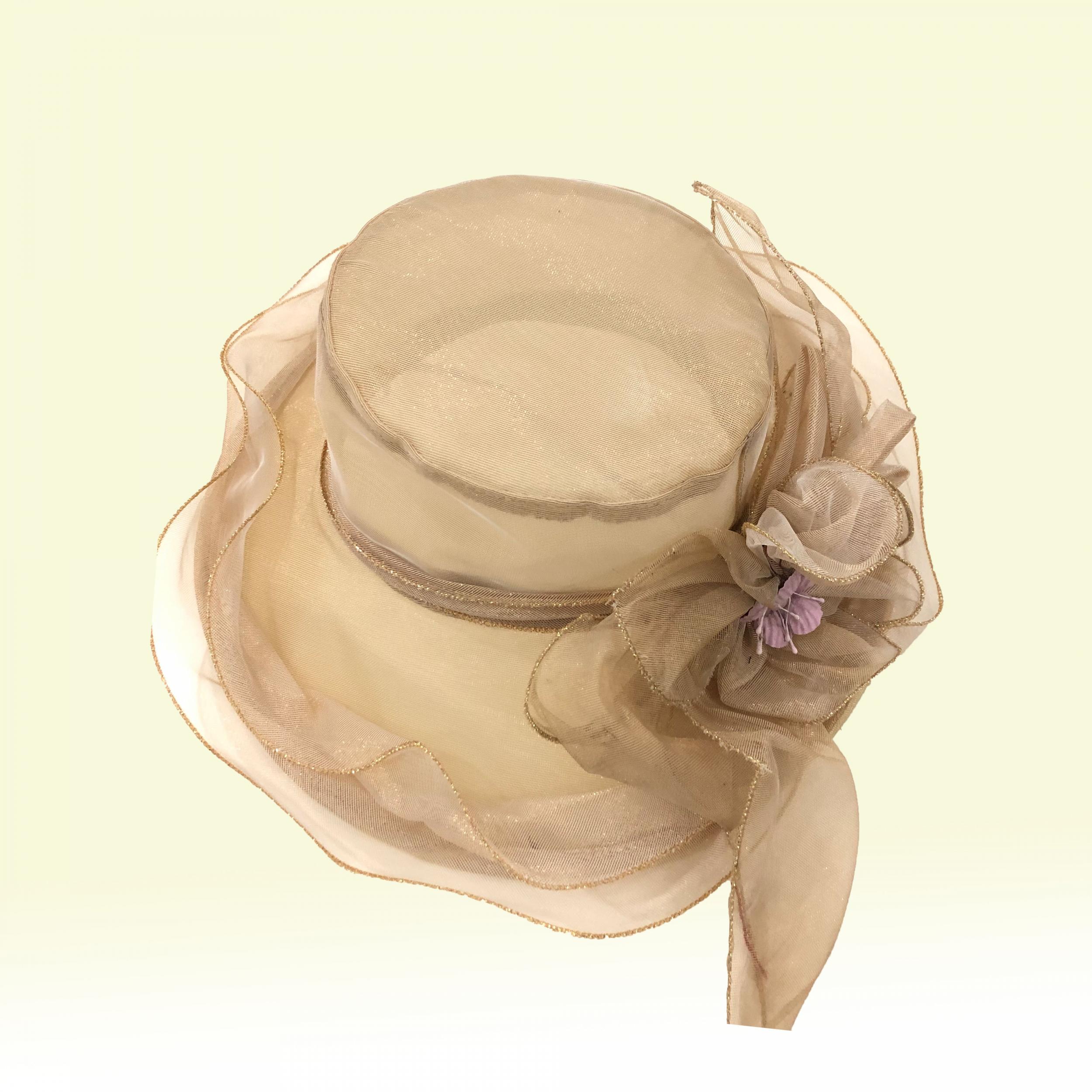 Mesh Flower Organza Sun Hat Solid Ruffles Derby Hat