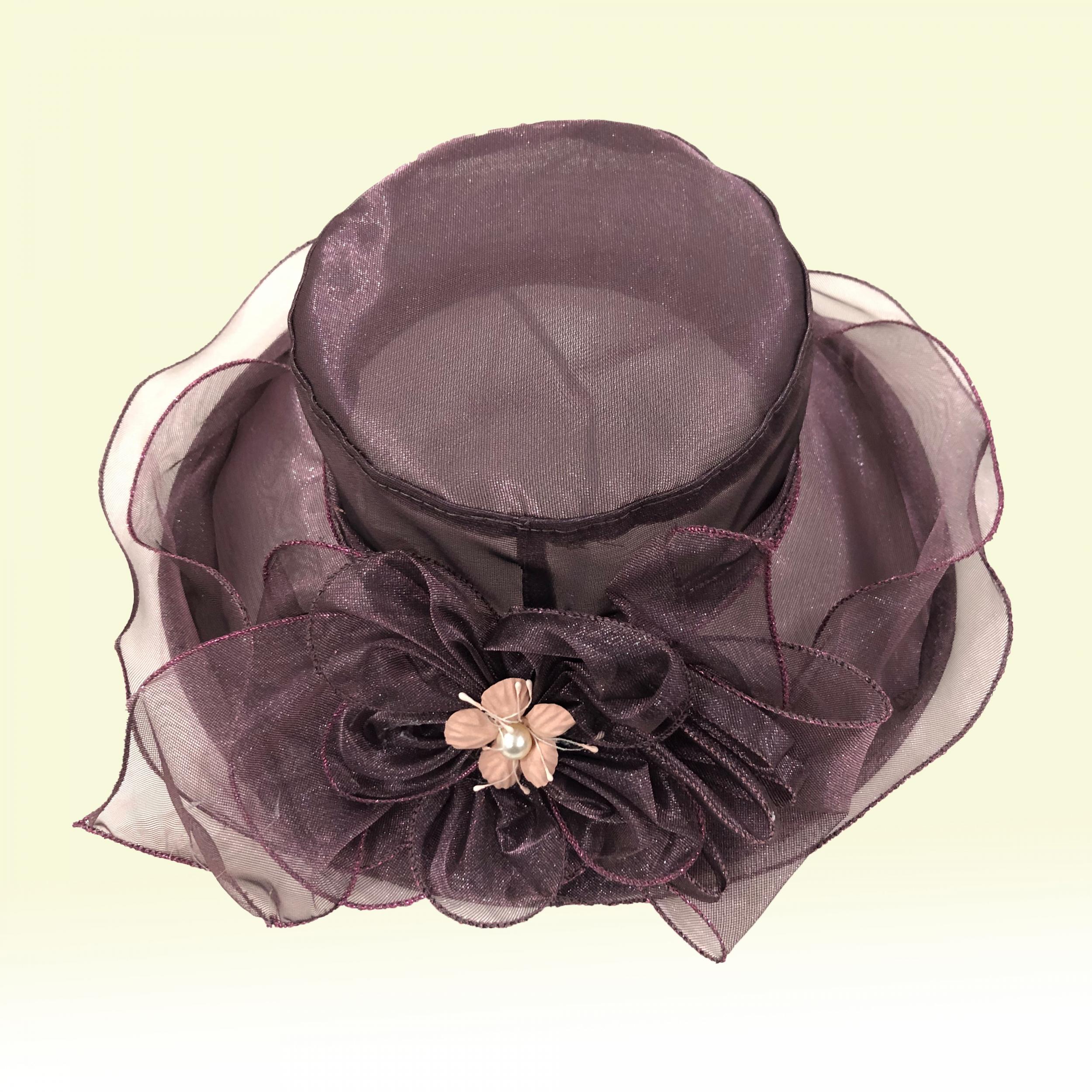 Mesh Flower Organza Sun Hat Solid Ruffles Derby Hat