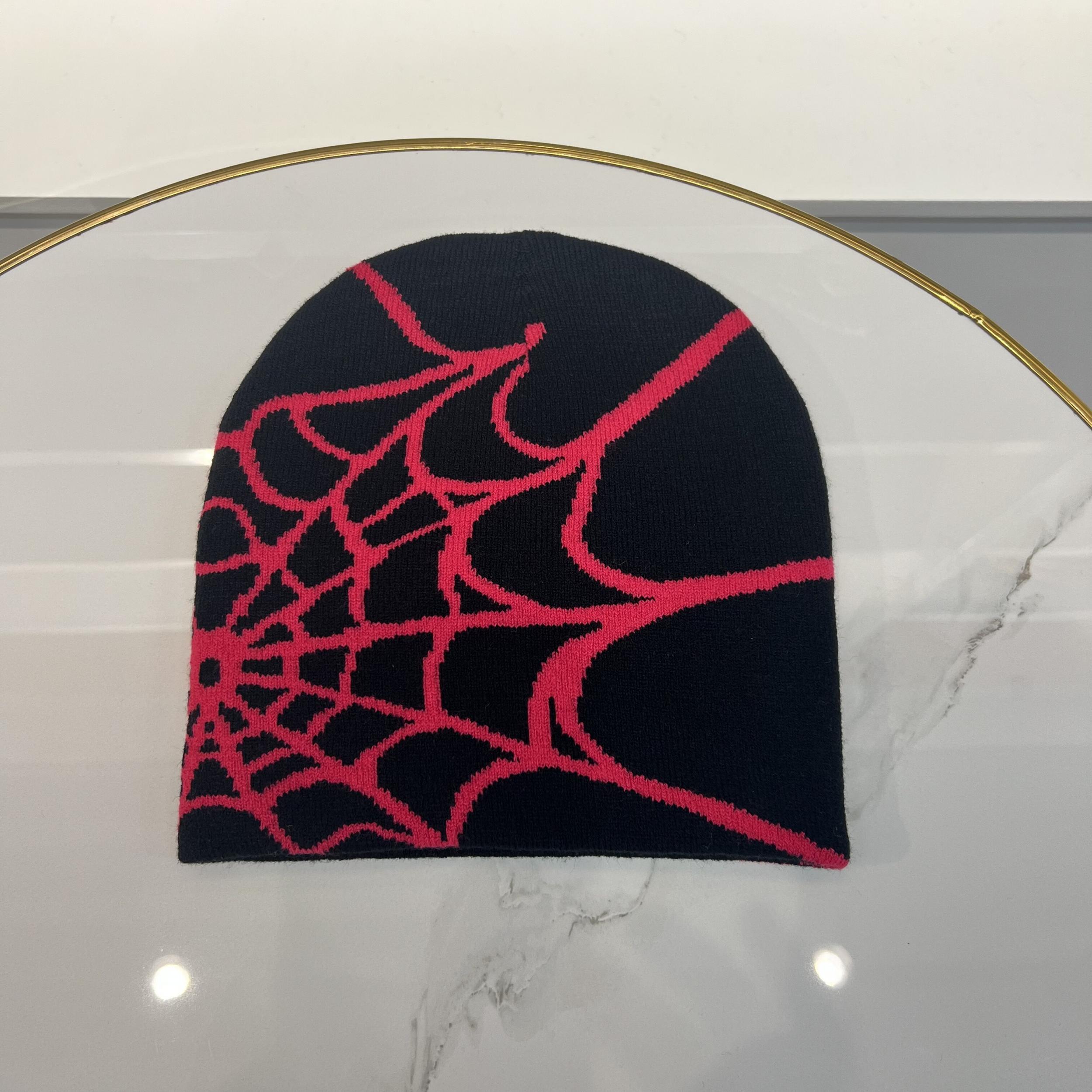 Windproof Knit Beanie Hat with Gothic Net Embroidery