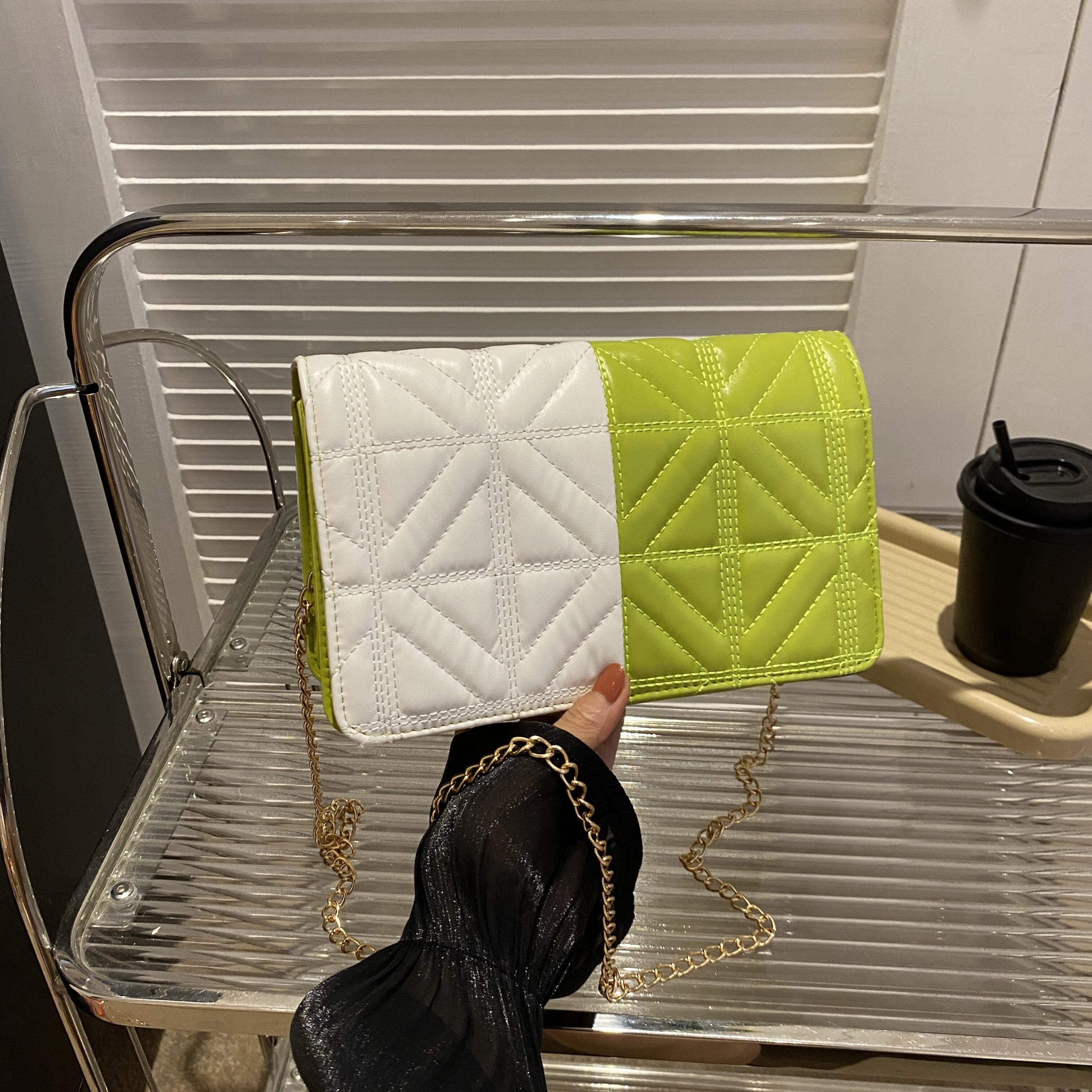 Colorblock Quilted Square Bag Stylish Flap Shoulder Chain Bag