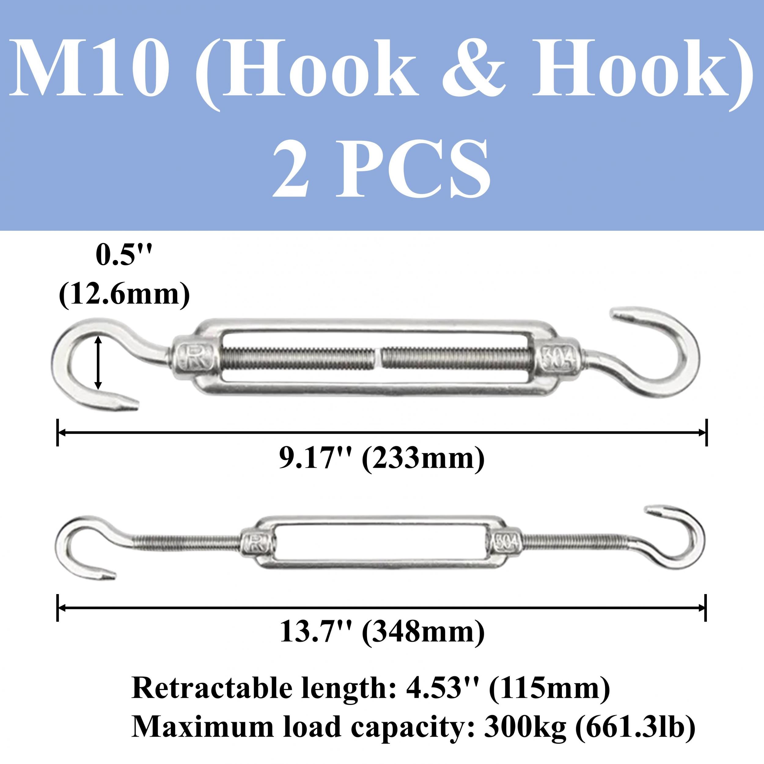 4pcs M4-M12 Hook And Hook Turnbuckle 304 Stainless Steel Wire Rope Tension