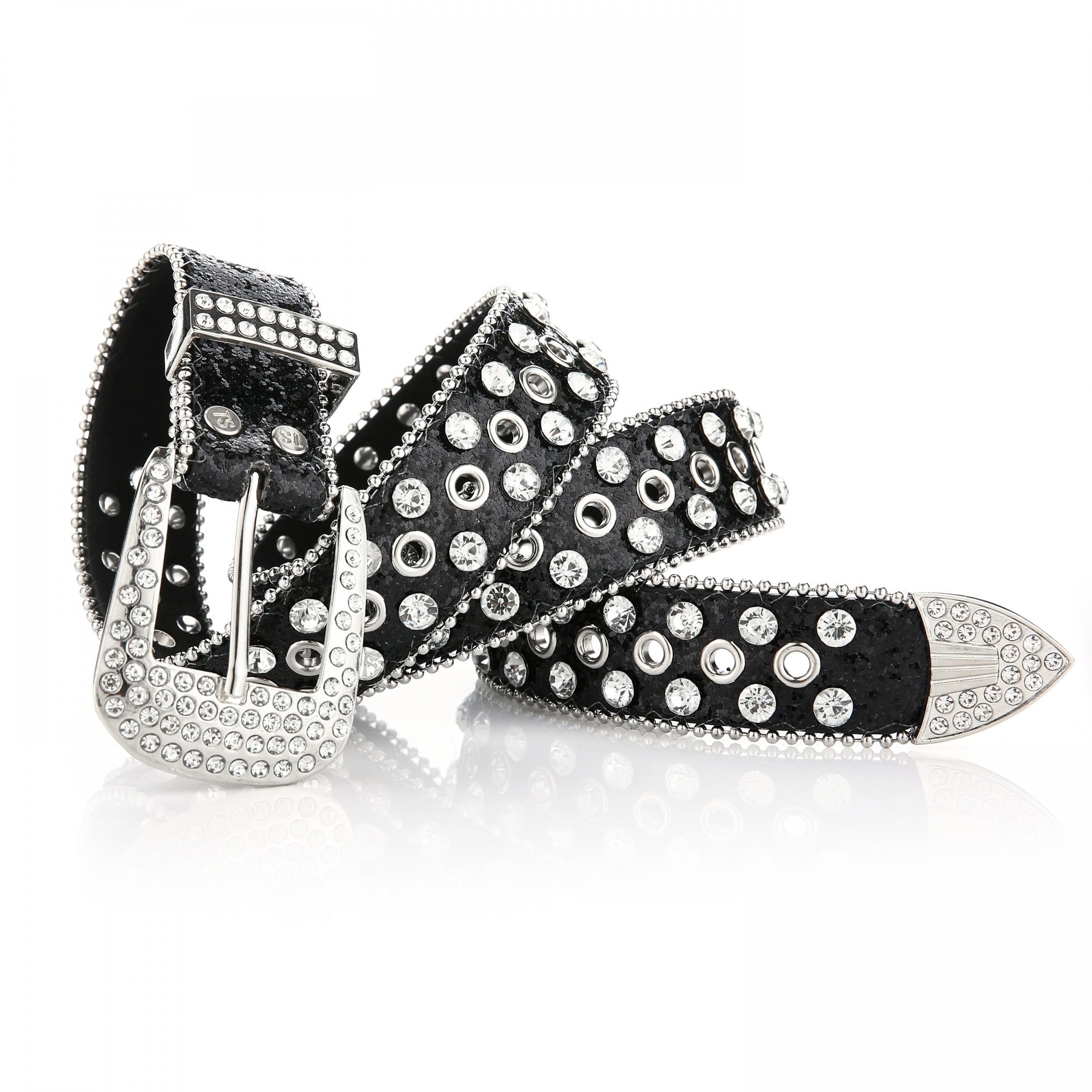 Unisex Rhinestone & Sequin Punk Belt