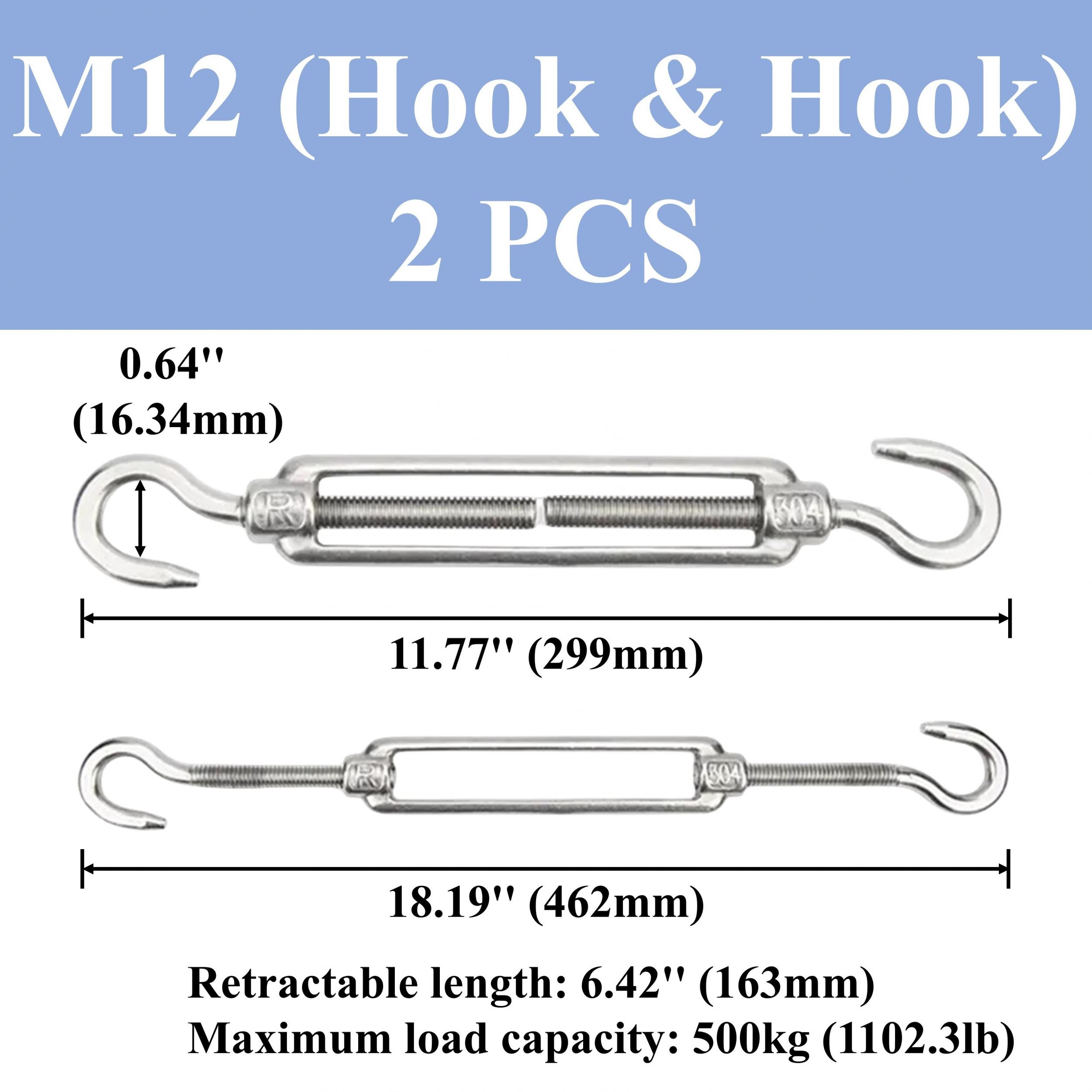 4pcs M4-M12 Hook And Hook Turnbuckle 304 Stainless Steel Wire Rope Tension