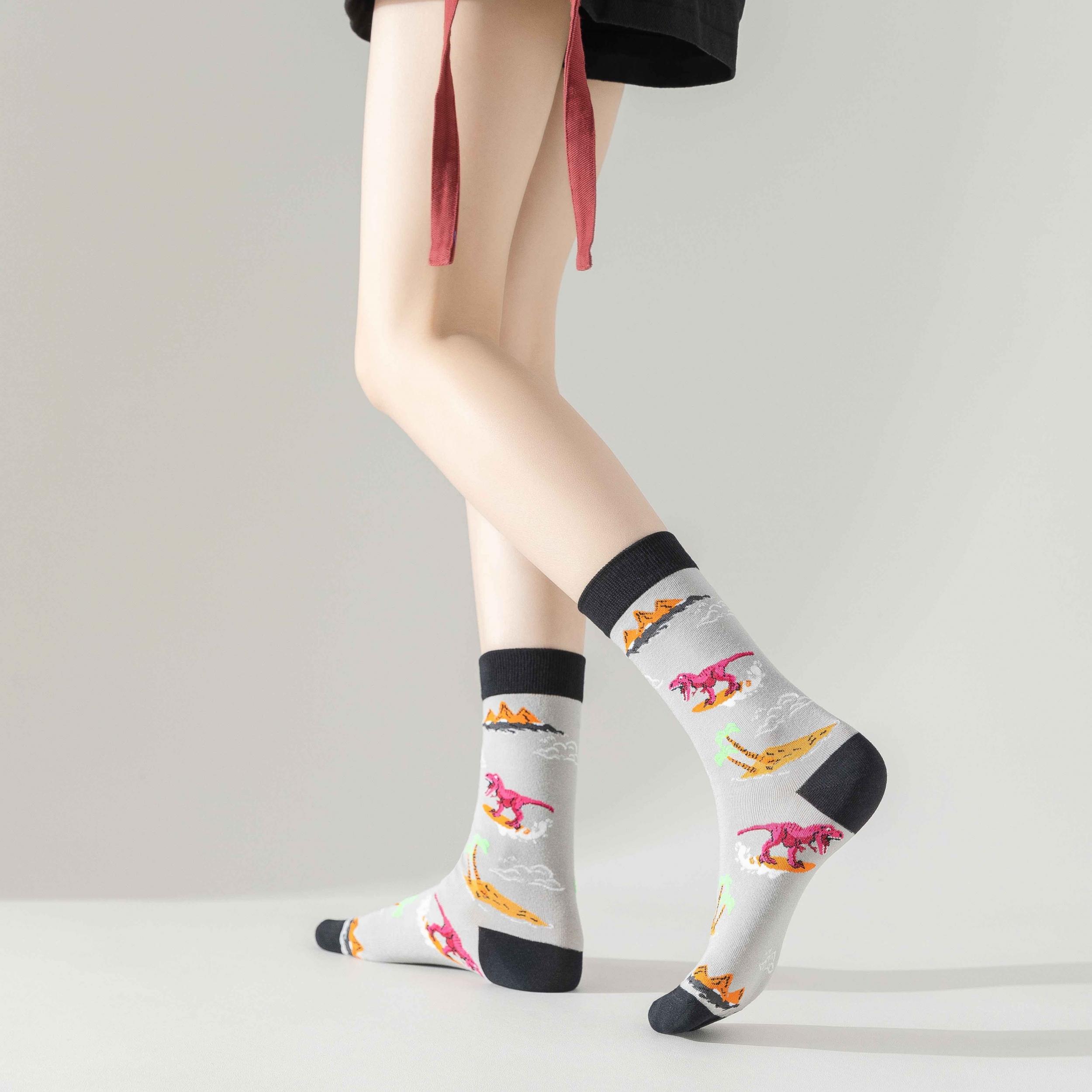 Dino Print Mid Tube Socks Women's Stockings