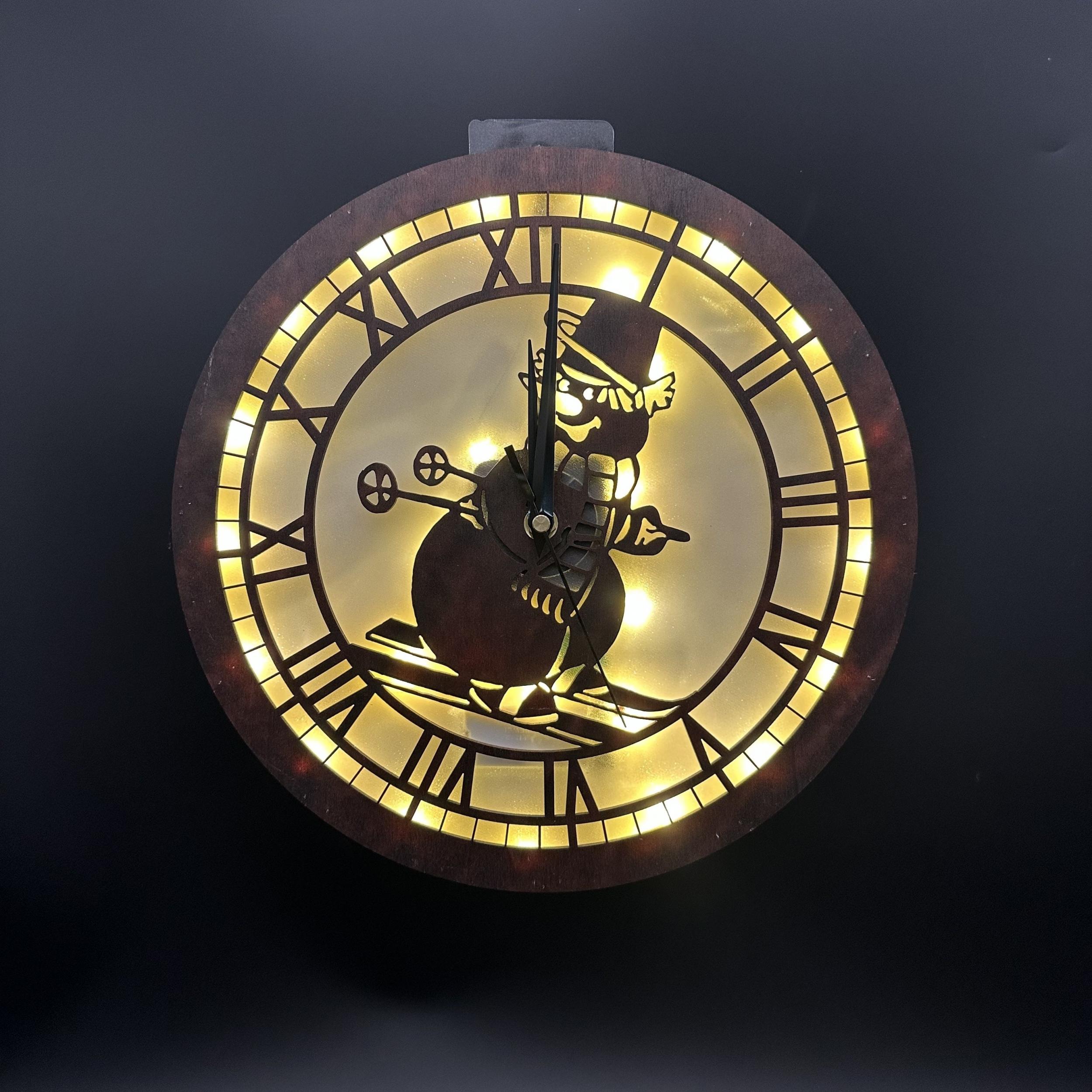 Retro Wooden Christmas LED Lamp with Clock Function