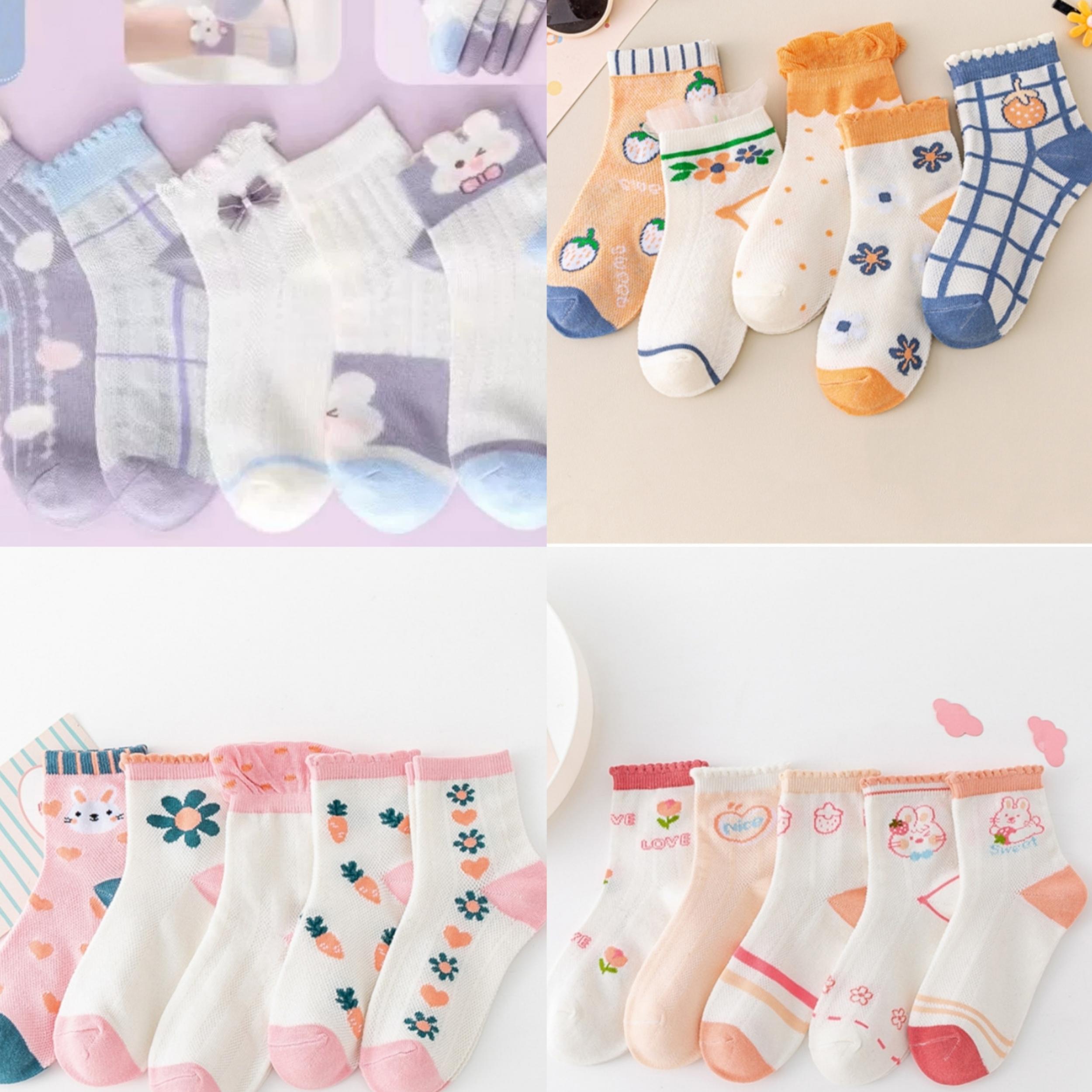 5 Pairs Kids Breathable Short Socks for Summer