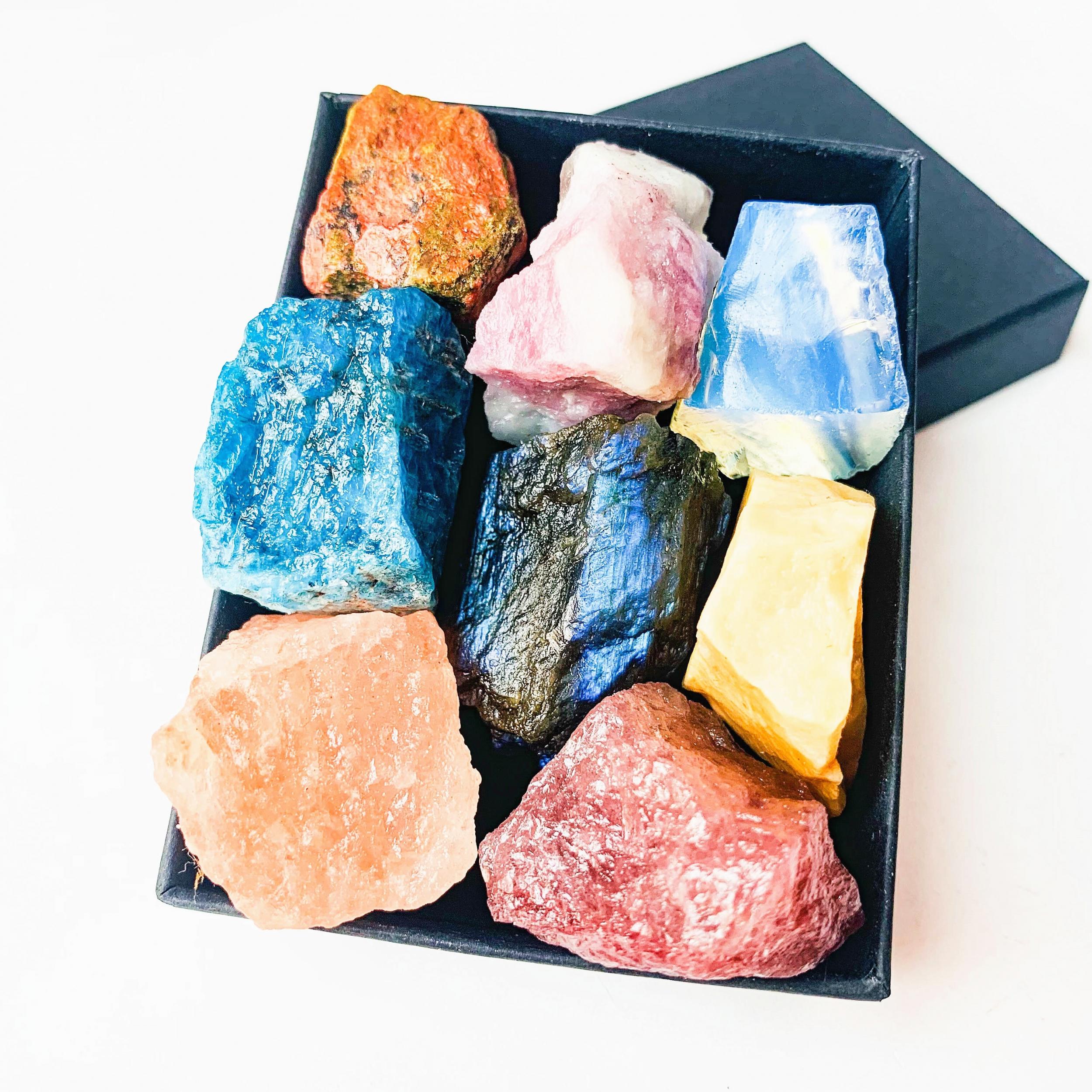 8pcs Natural Large Size Crystals & Gemstone Collection Box Chakra Stones Reiki