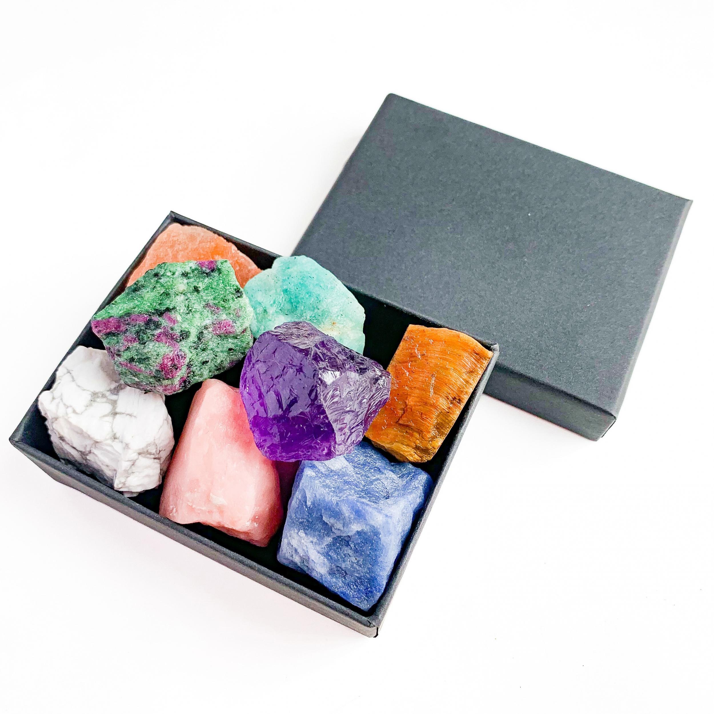 8pcs Natural Large Size Crystals Gemstone Box Chakra Stones Reiki Crystal