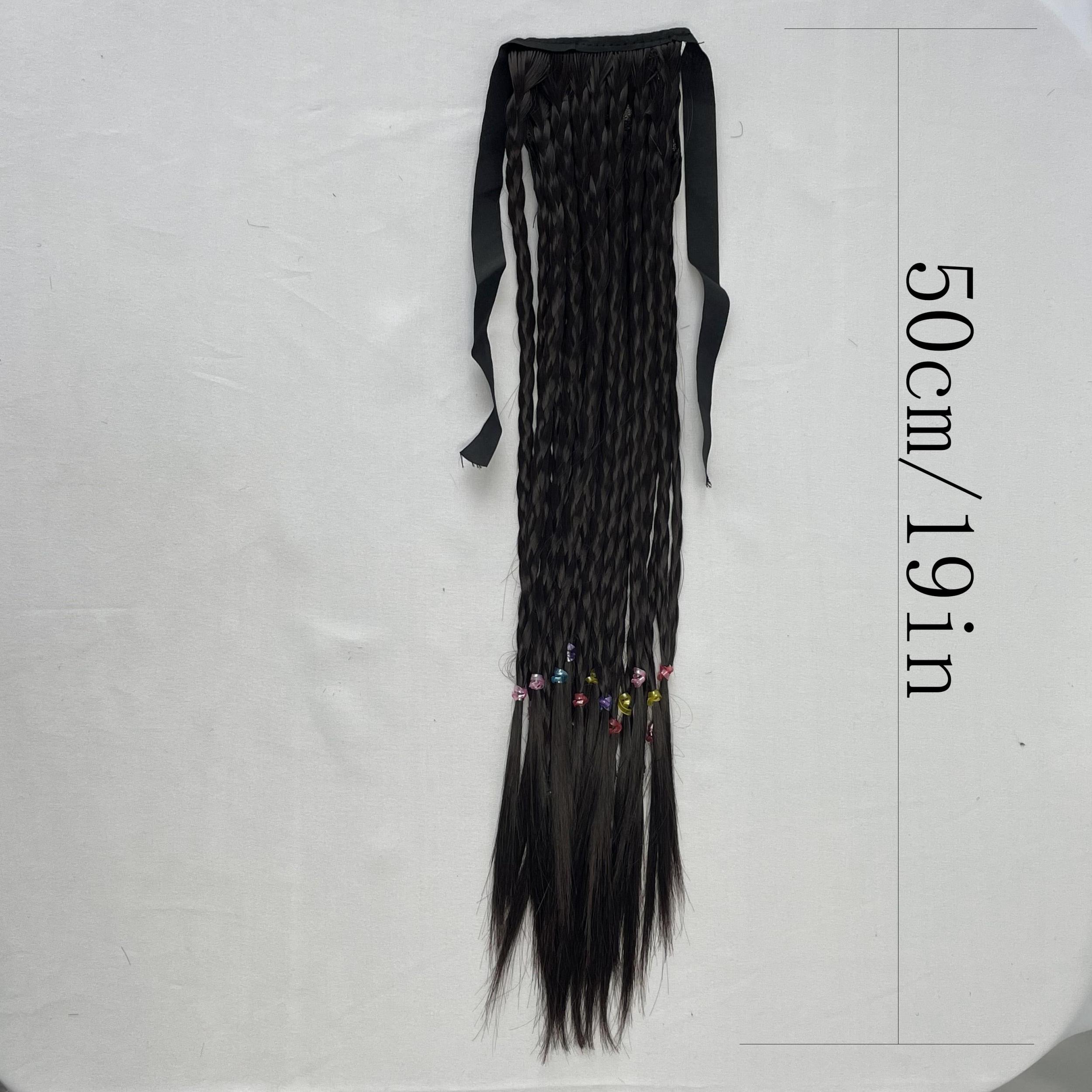 Braids Ponytail With Ribbon Tie Wrapped Around Long Ponytail Extensions