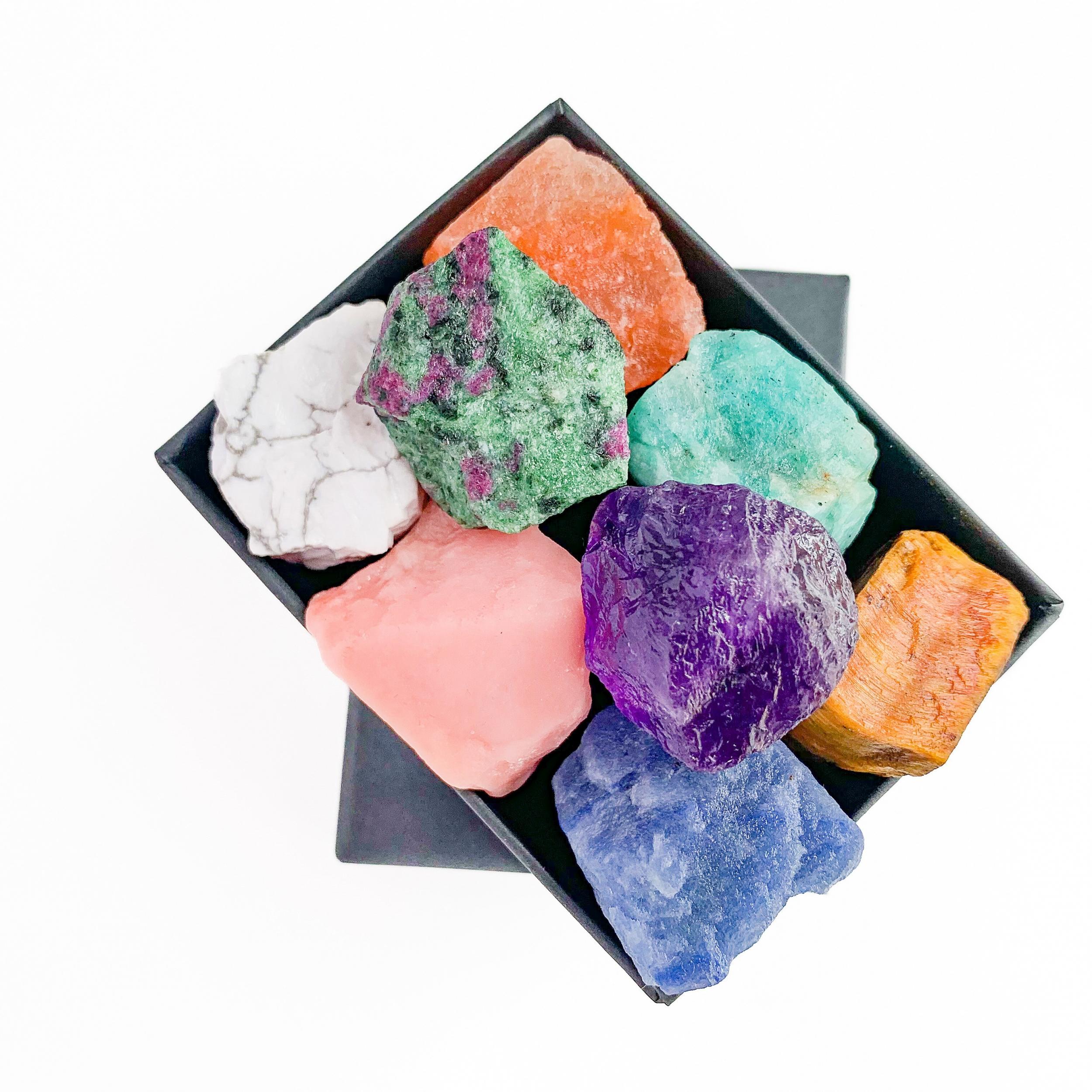 8pcs Natural Large Size Crystals Gemstone Box Chakra Stones Reiki Crystal