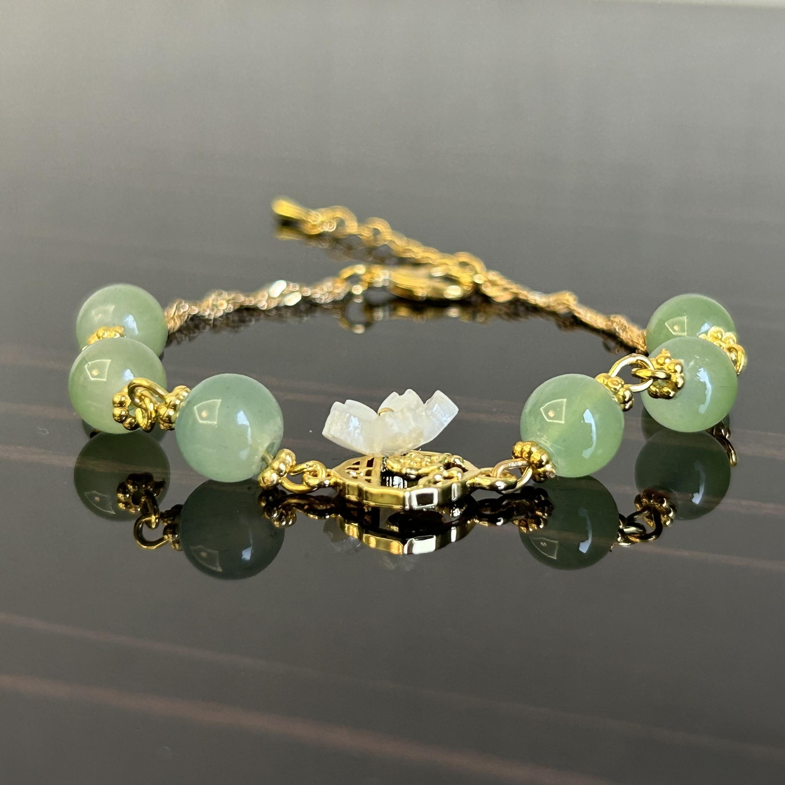 Peach Blossom Green Bead Bracelet - Chinese Style