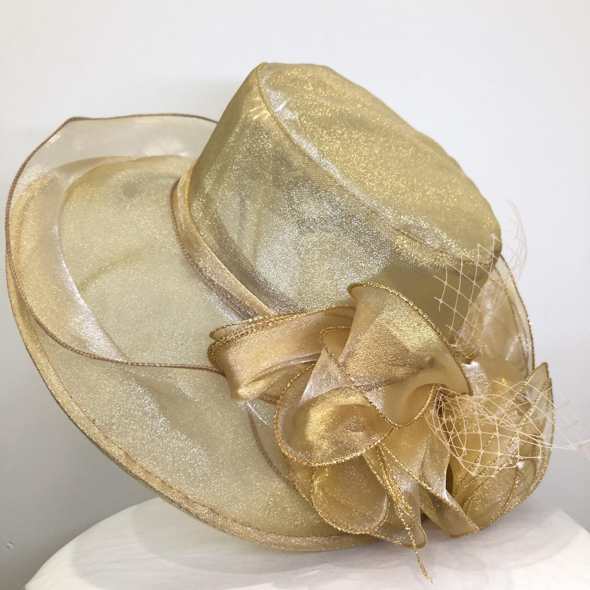 Organza Derby Hat Solid Flower Sun Hat Church Hat For Women