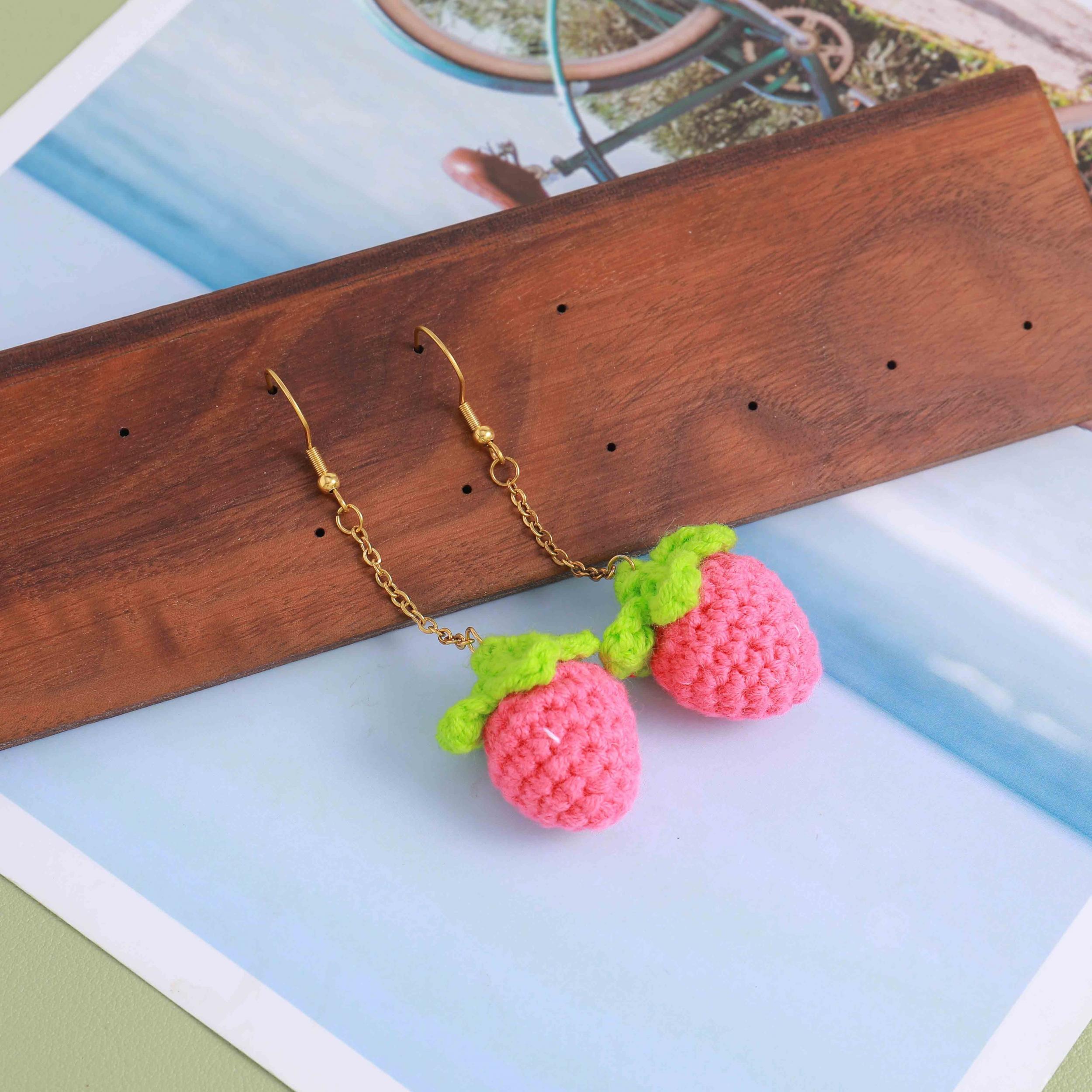 Strawberry Braided Earrings Stainless Steel Women