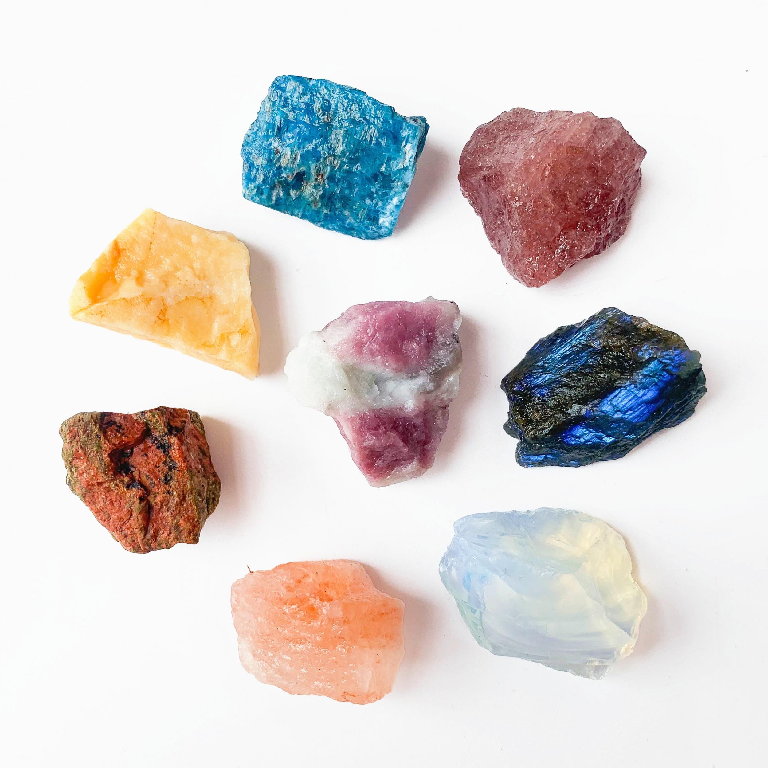 8pcs Natural Large Size Crystals & Gemstone Collection Box Chakra Stones Reiki