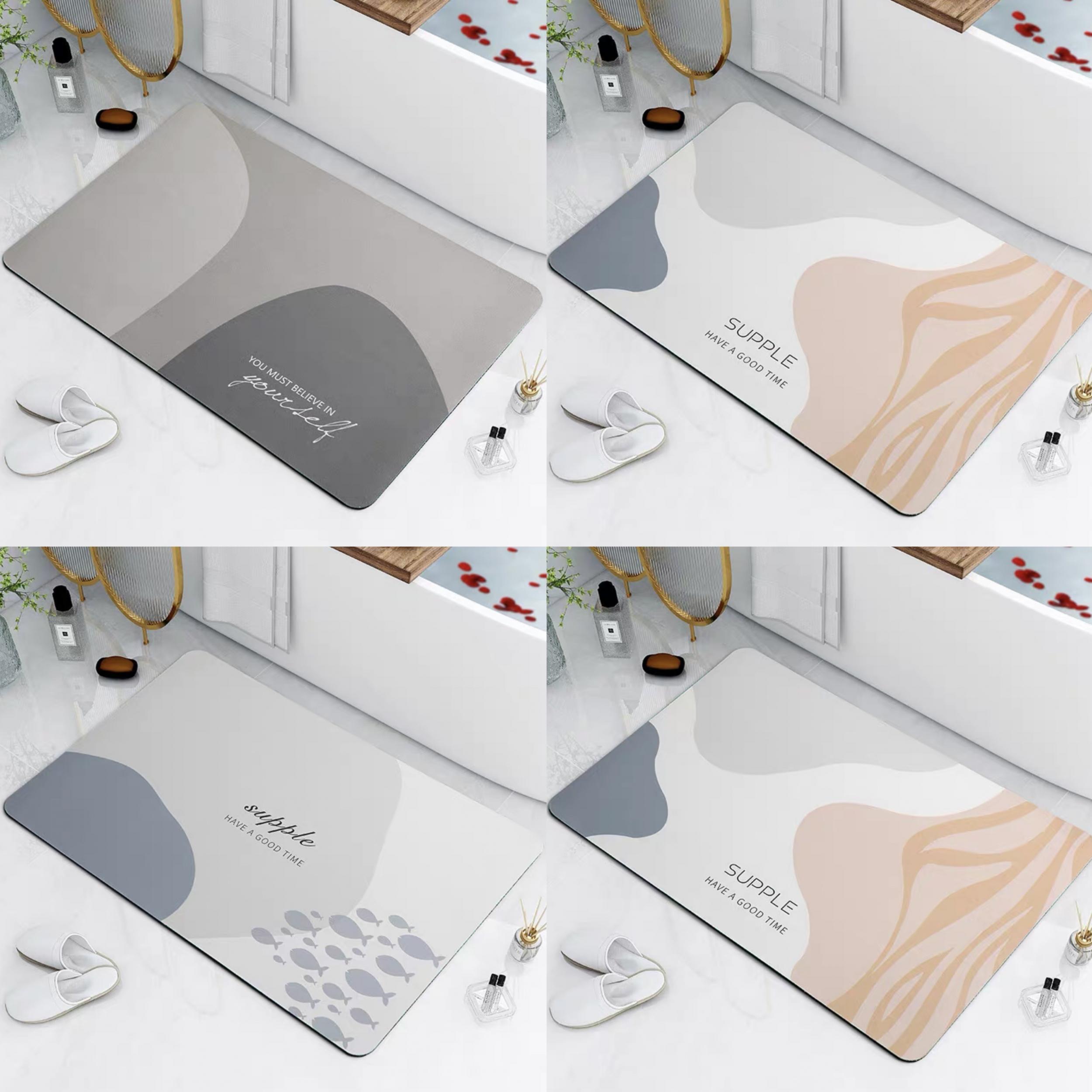 Geometric Pattern Floor Mat Soft Bath Rug Diatom Mud Bath Mat Absorbent Carpet