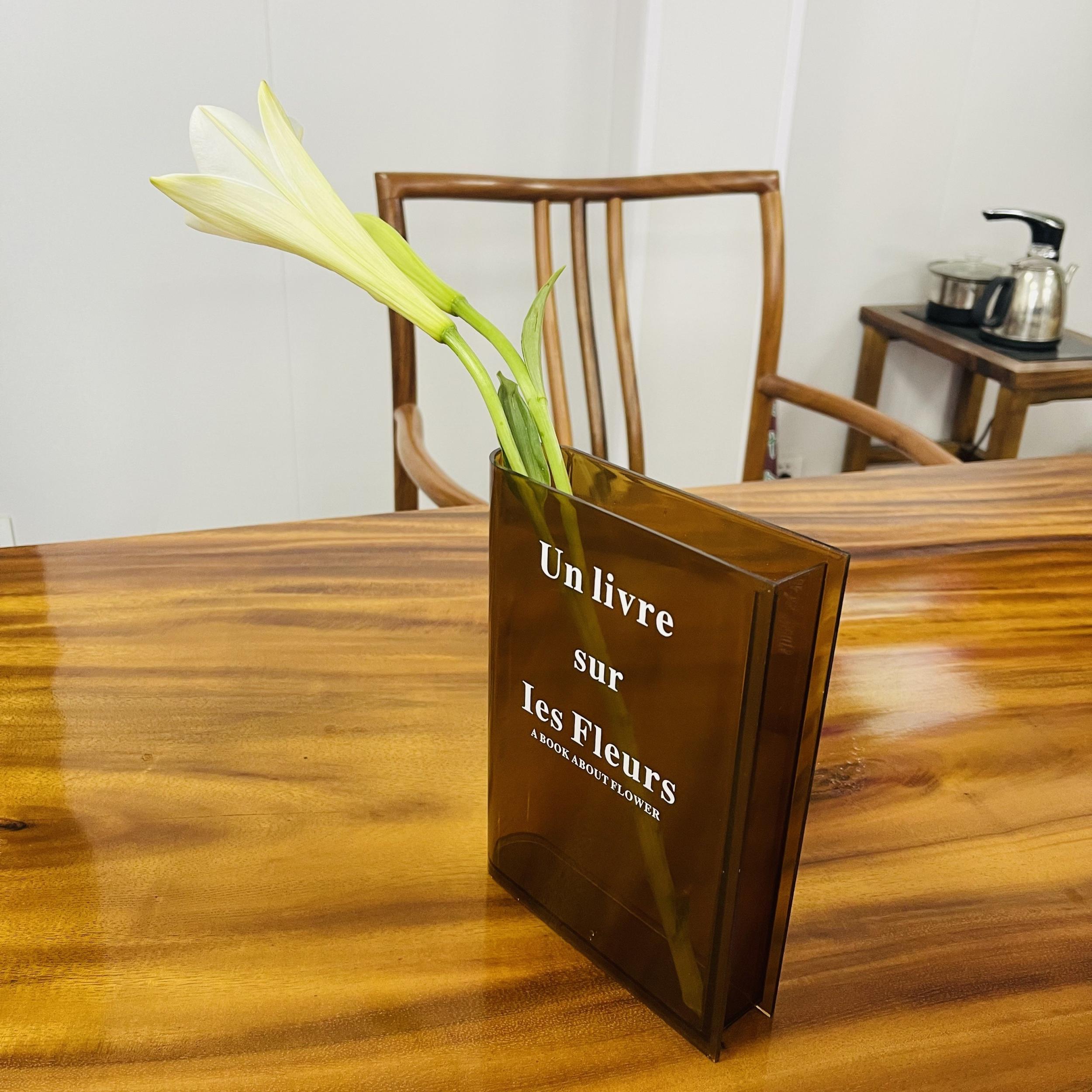 Modern Clear Book Vase with Cleaning Tools Acrylic Flower Vase