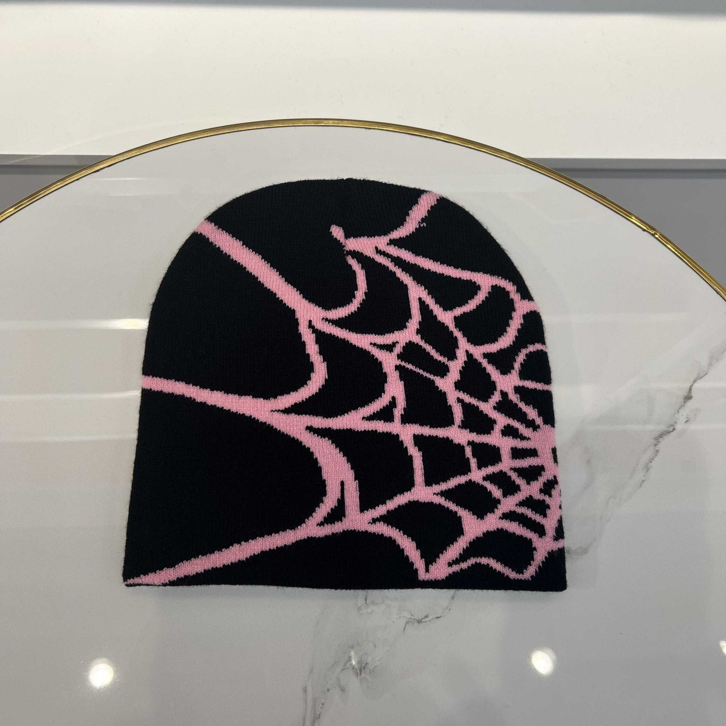 Windproof Knit Beanie Hat with Gothic Net Embroidery