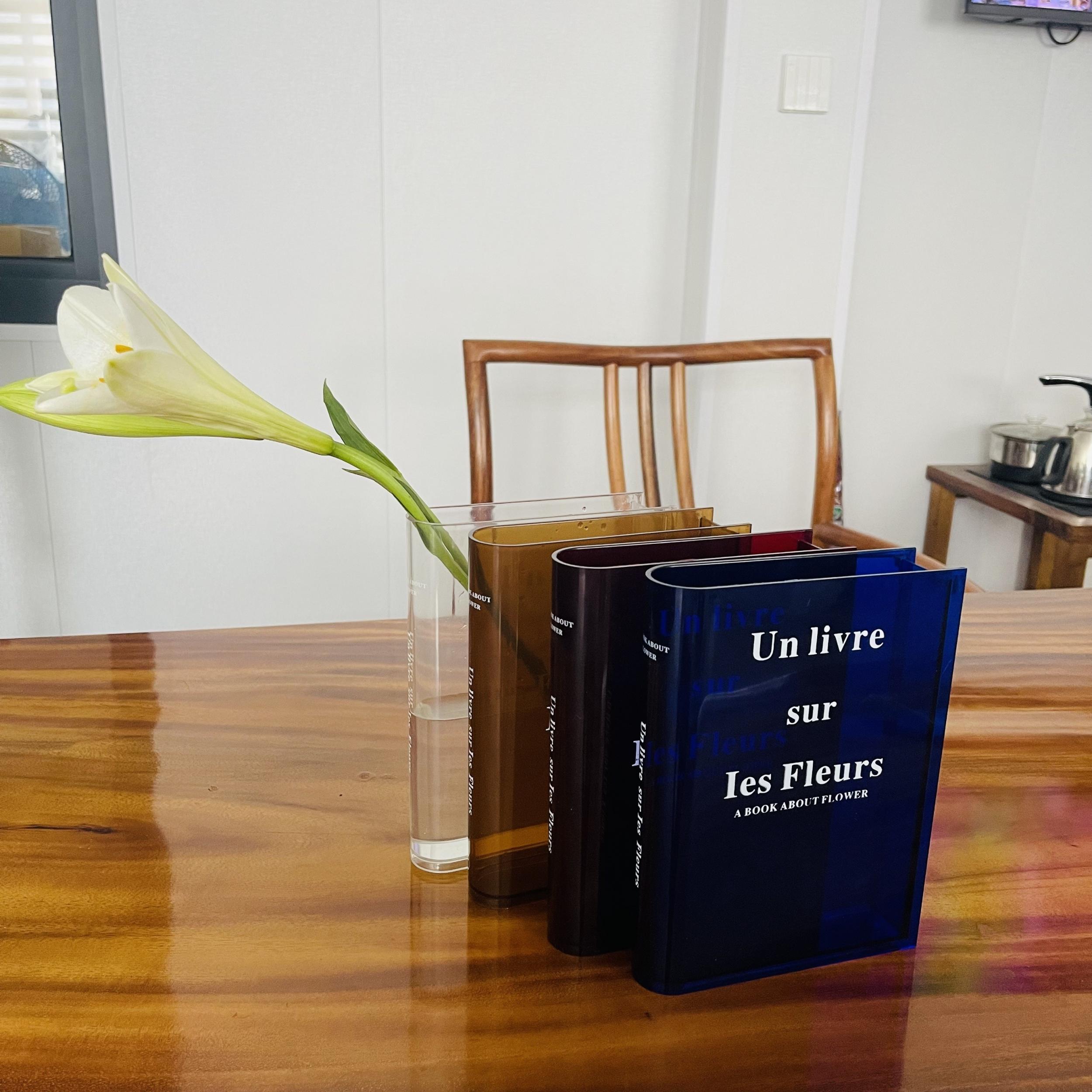 Modern Clear Book Vase with Cleaning Tools Acrylic Flower Vase