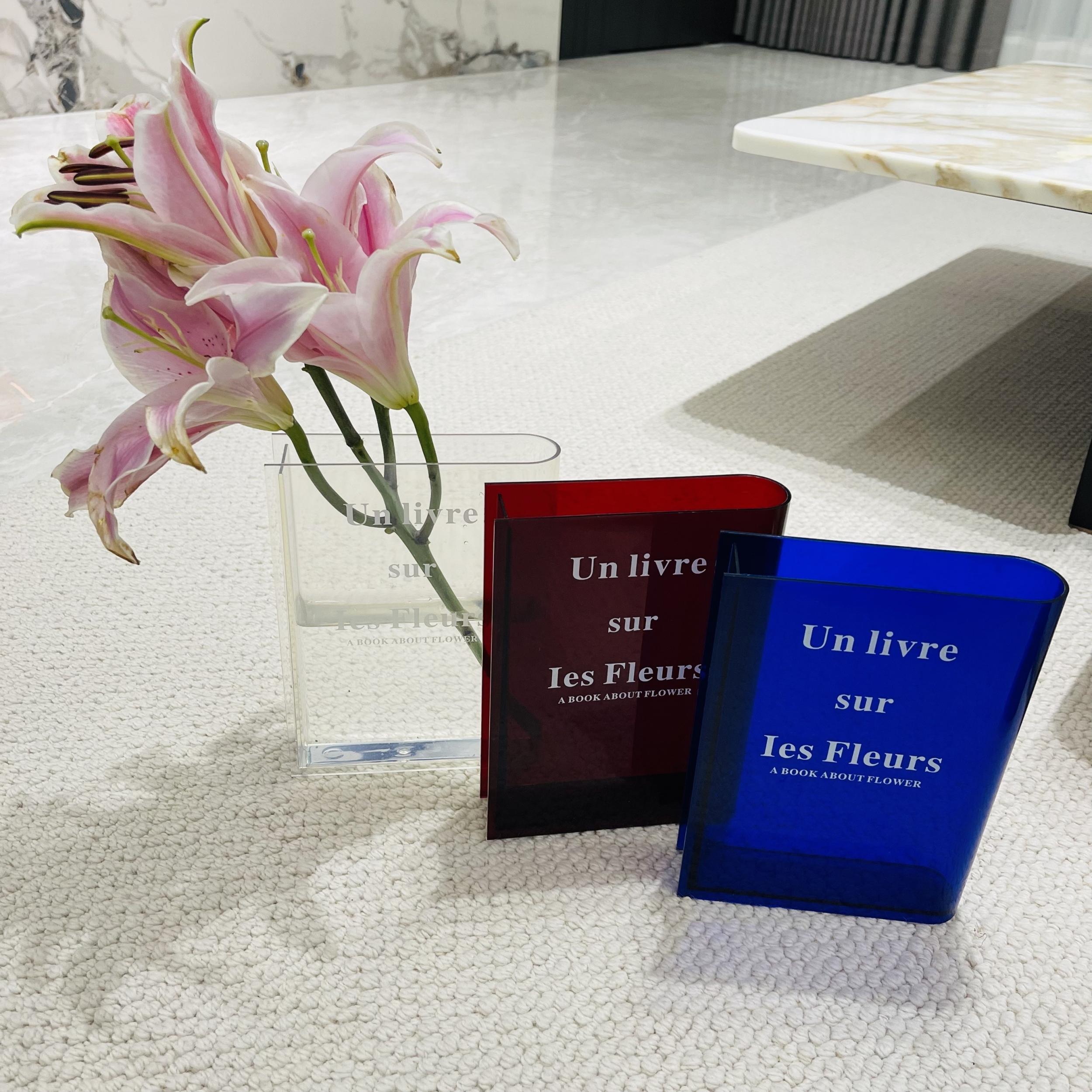 Modern Clear Book Vase with Cleaning Tools Acrylic Flower Vase