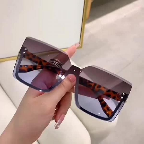 Oversized Rimless Sunglasses Gradient Lens Casual Square Glasses