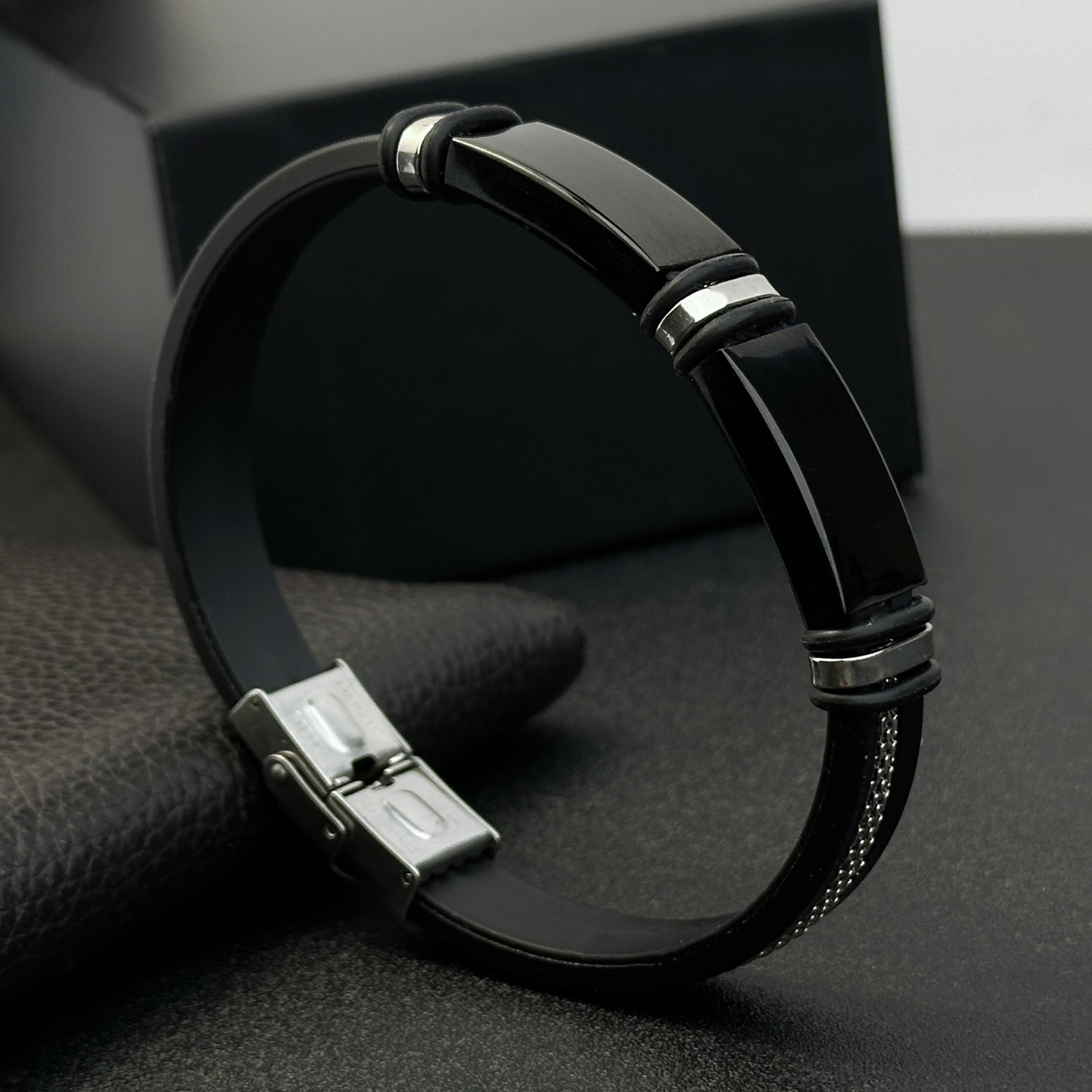 Double Tone Stainless Steel Bracelet with Silicone Strap