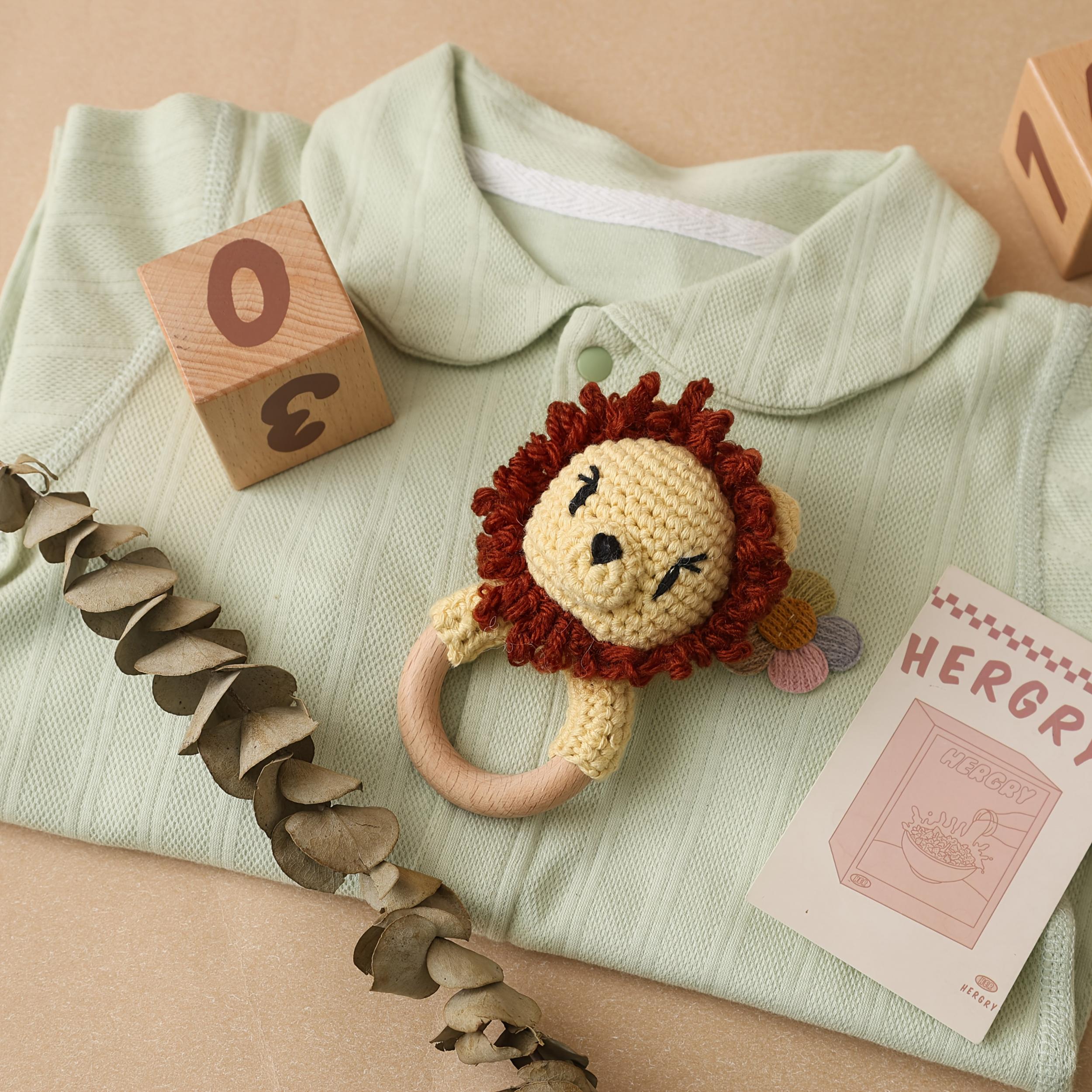 Handwoven Lion Rattle Toy Soft Plush Baby Bell Toy